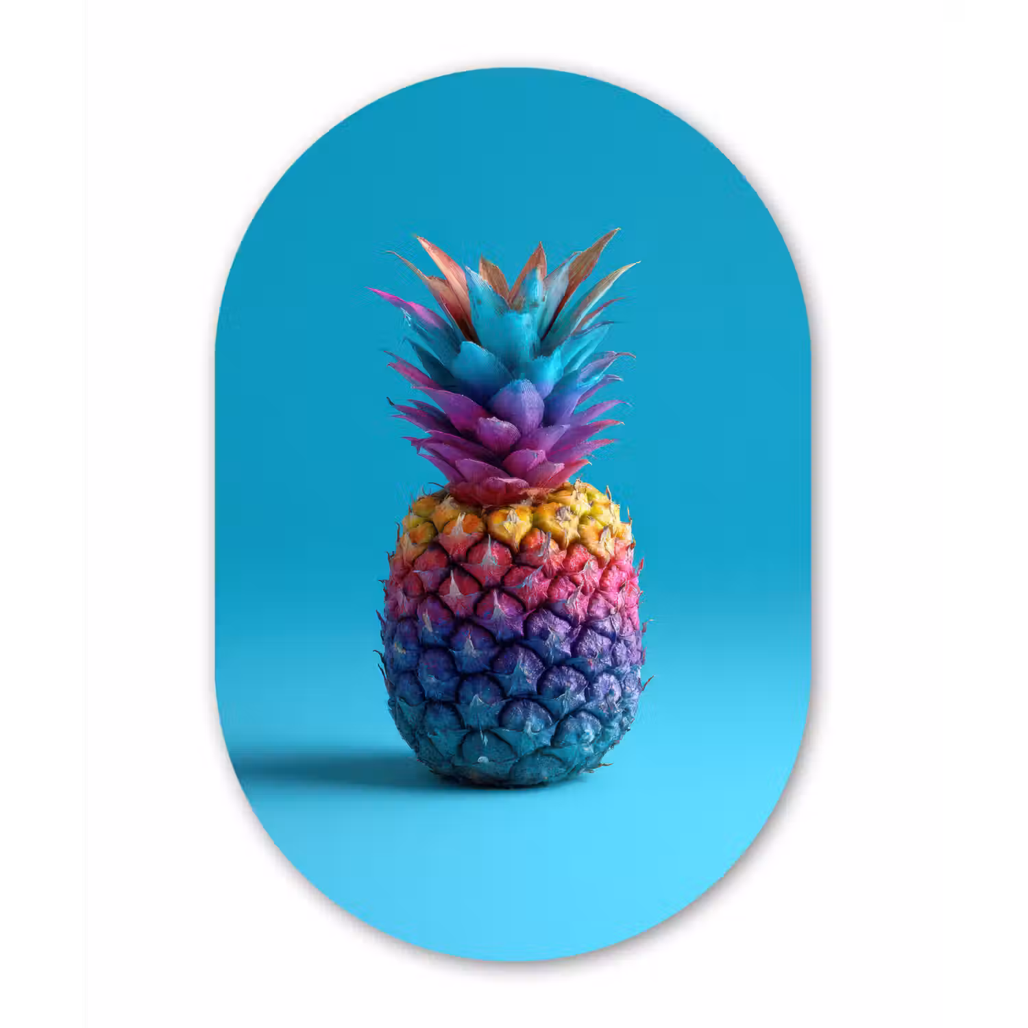 Ananas - Regenboog - Blauw - Popart Wandcirkel Ovaal Forex klein -3d