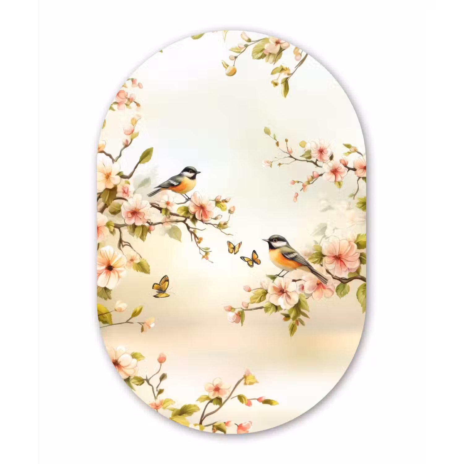 Takken - Bloemen - Vogeltjes - Roze Wandcirkel Ovaal Forex klein -3d