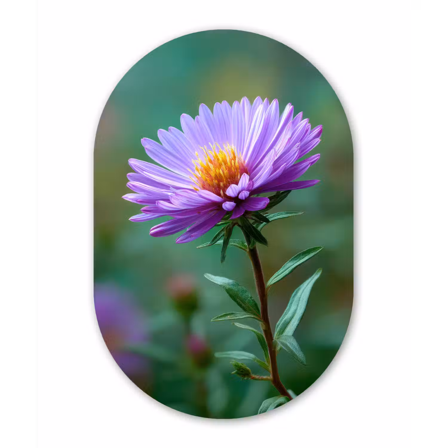 Aster - Paars - Bloem - Blaadjes Wandcirkel Ovaal Forex klein -3d