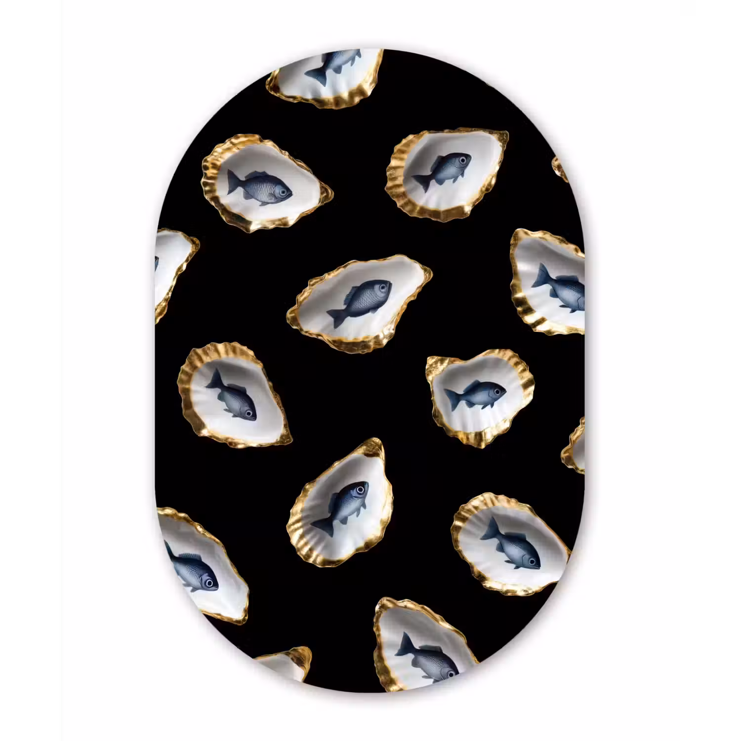 Oesters - Vissen - Blauw - Goud Wandcirkel Ovaal Forex klein -3d