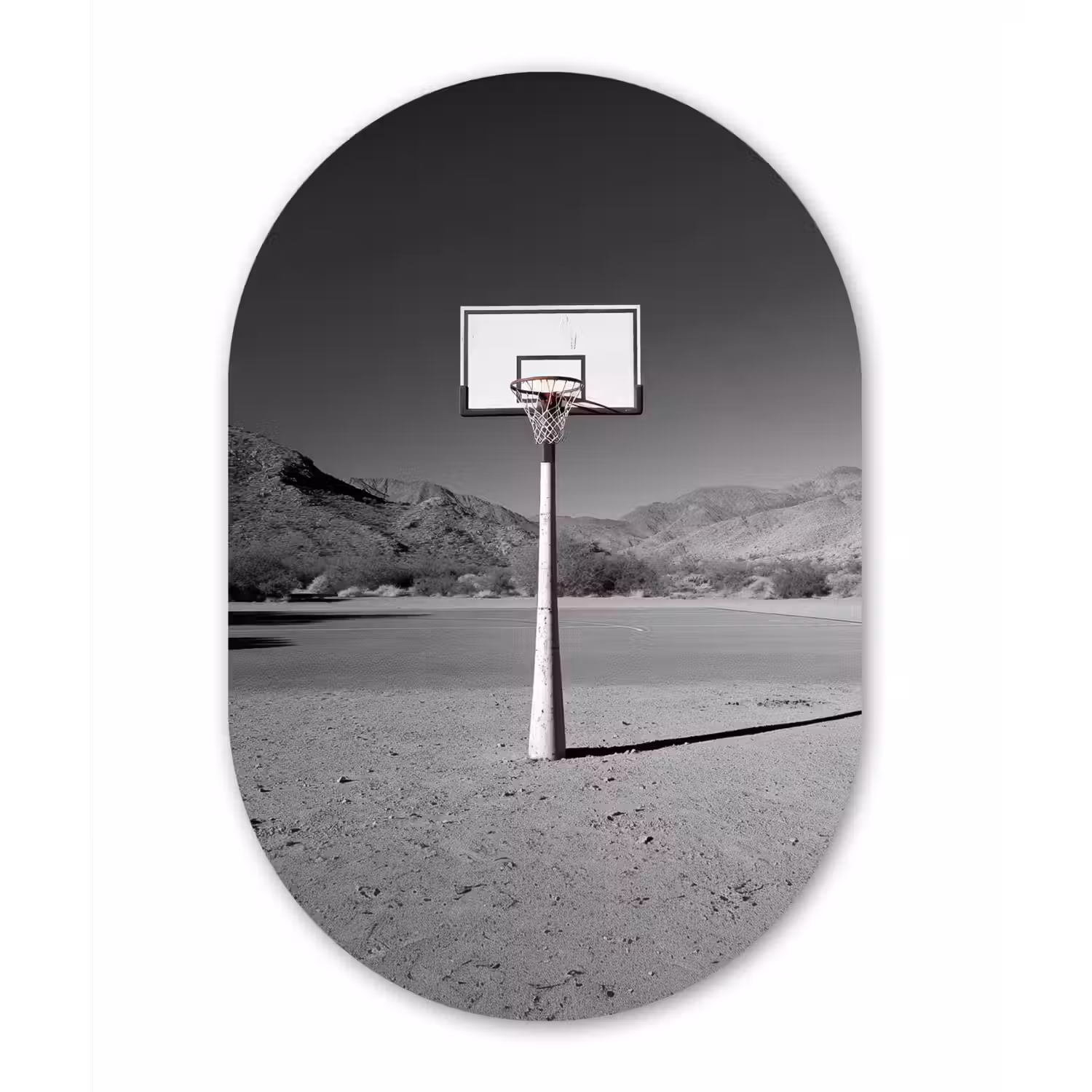 Basketbalpaal - Landschap - Zand - Wit Wandcirkel Ovaal Forex klein -3d