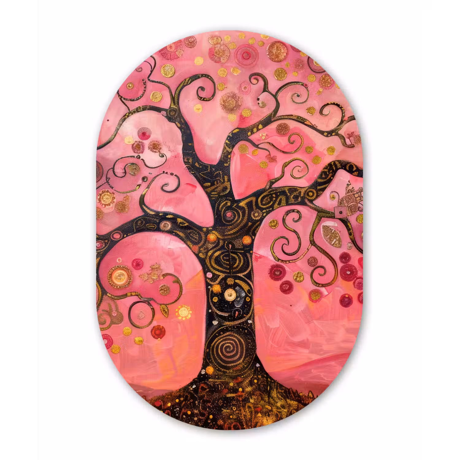 Boom - Levensboom - Roze - Goud Wandcirkel Ovaal Forex klein -3d