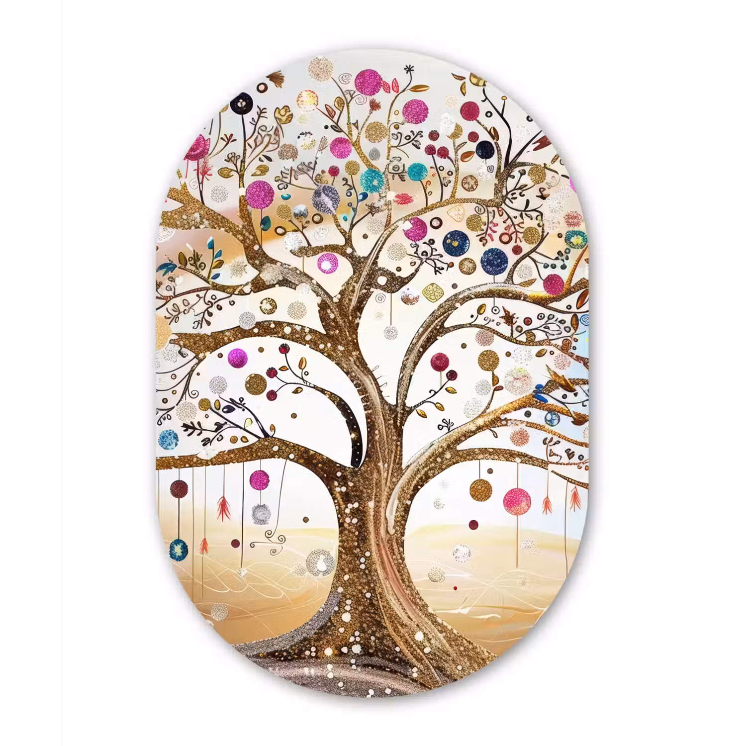 Levensboom - Goud - Kleurrijk - Abstract - Aesthetic Wandcirkel Ovaal Forex klein -3d