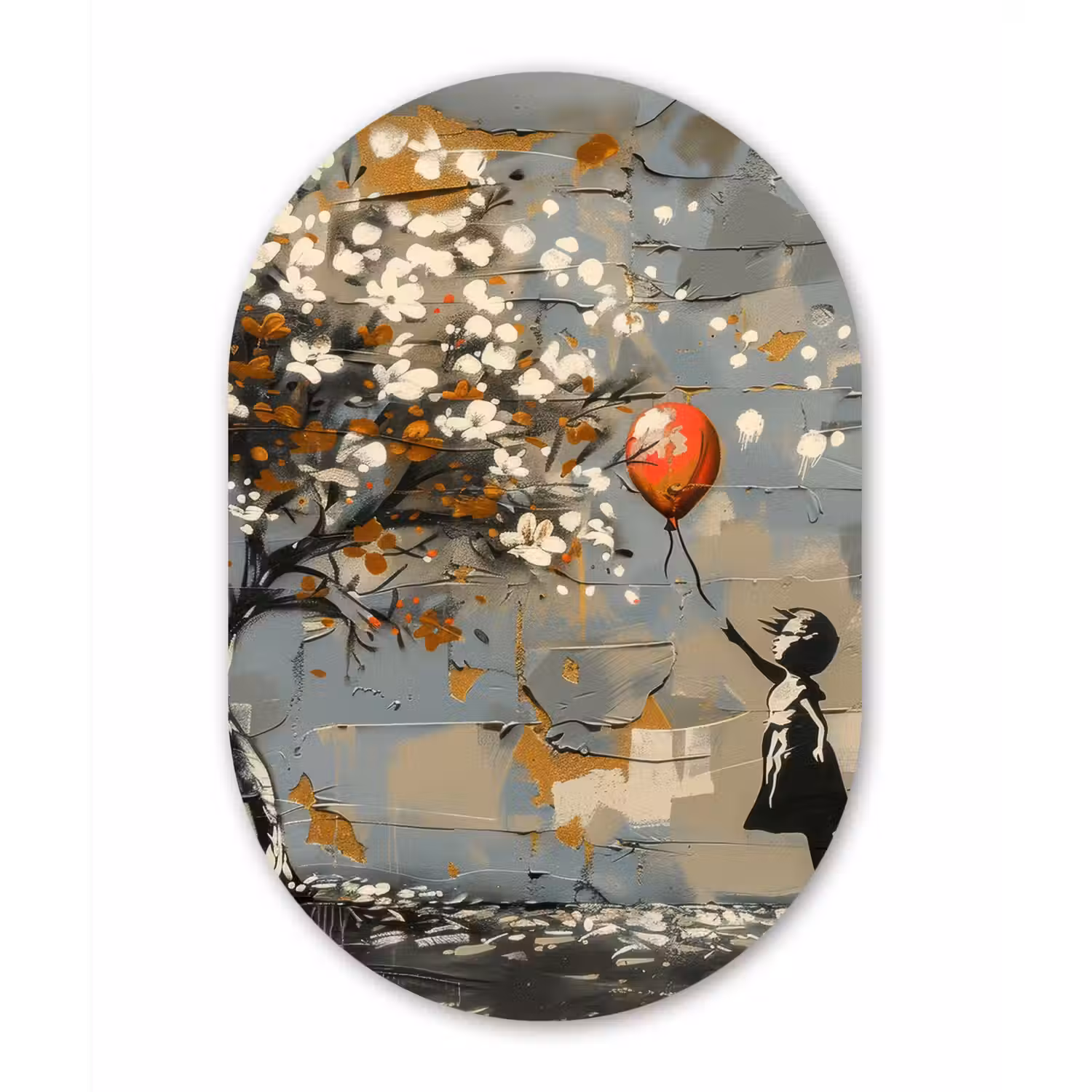 Boom - Graffiti - Banksy Style - Balloon Girl Wandcirkel Ovaal Forex klein -3d