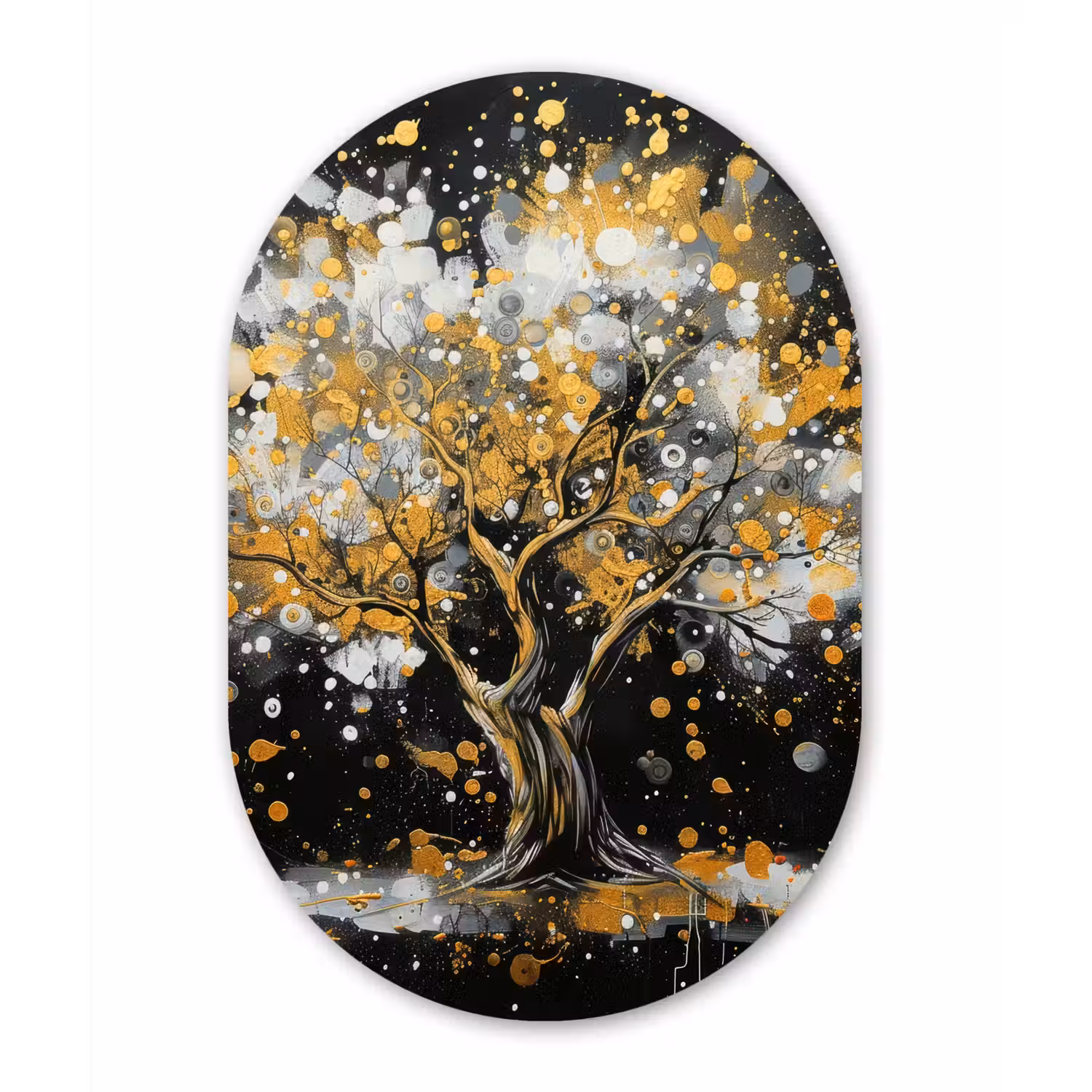 Boom - Zwart - Goud - Wit - Modern Wandcirkel Ovaal Forex klein -3d