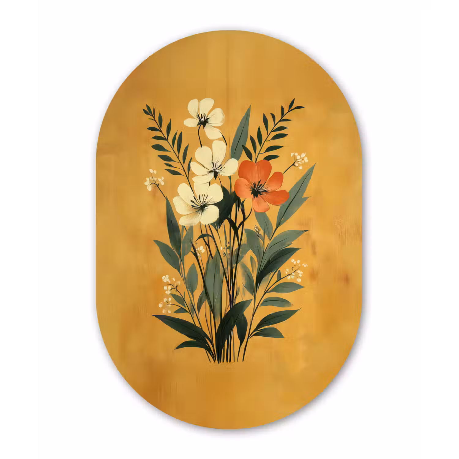 Bladeren - Boeket - Bloemen - Geel Wandcirkel Ovaal Forex klein -3d