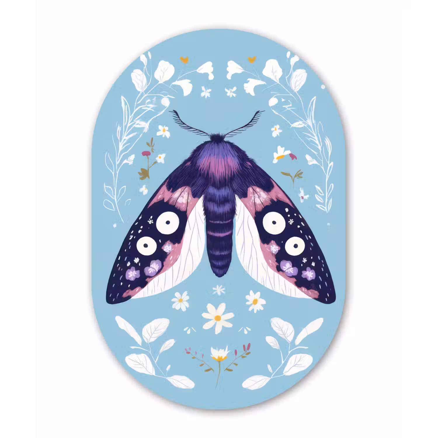 Bladeren - Wit - Vlinder - Insect Wandcirkel Ovaal Forex klein -3d