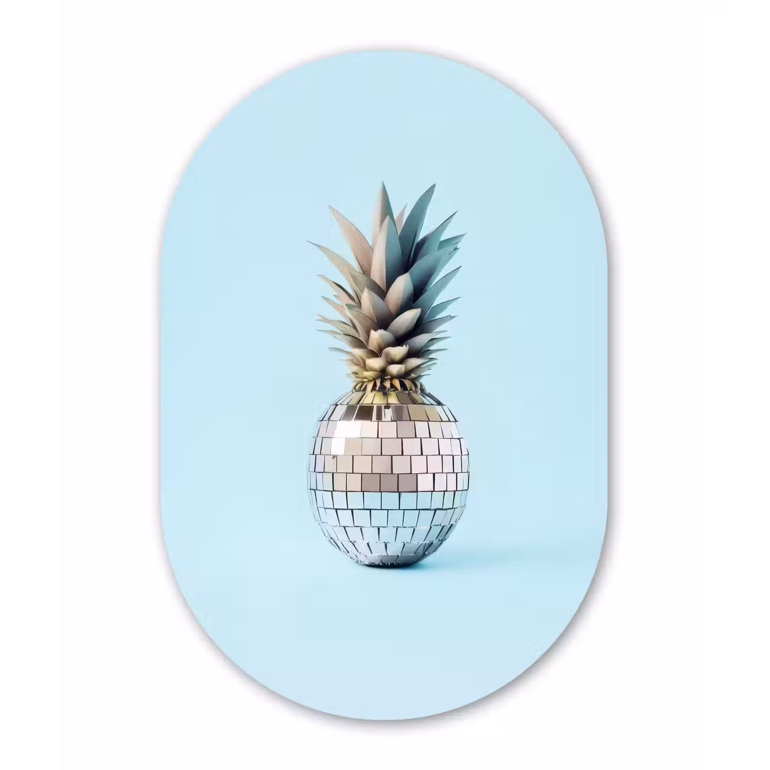 Blauw - Ananas - Disco - Discobal Wandcirkel Ovaal Forex klein -3d