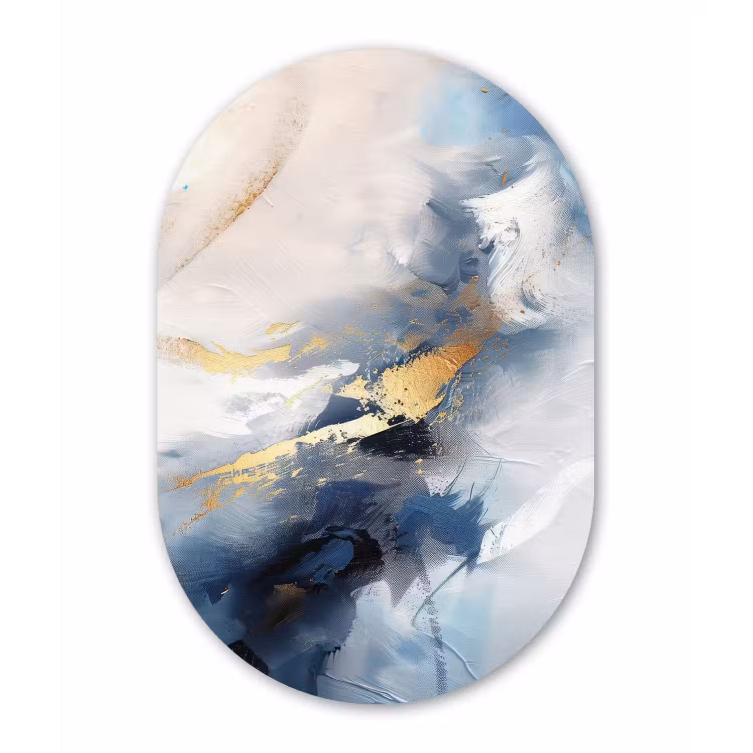 Blauw - Modern - Marmer - Abstract - Goud Wandcirkel Ovaal Forex klein -3d
