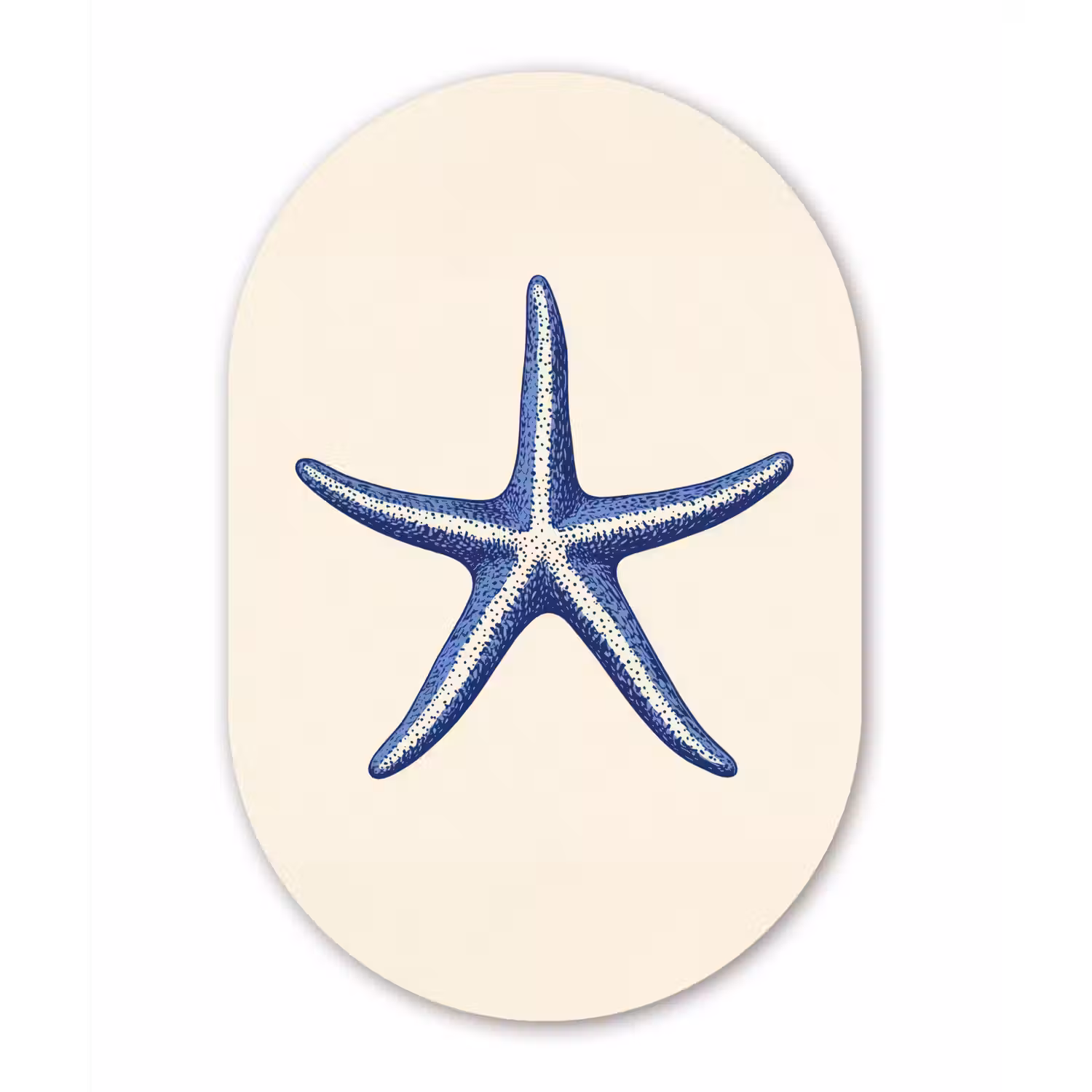 Blauwe zeester - Minimalistisch - Beige Wandcirkel Ovaal Forex klein -3d