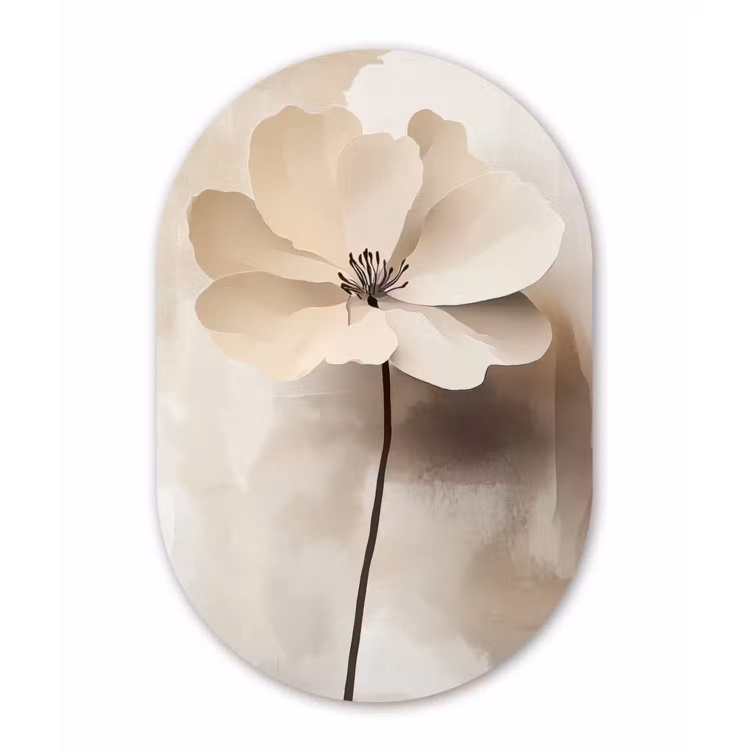 Bloem - Beige - Verf - Schaduw Wandcirkel Ovaal Forex klein -3d