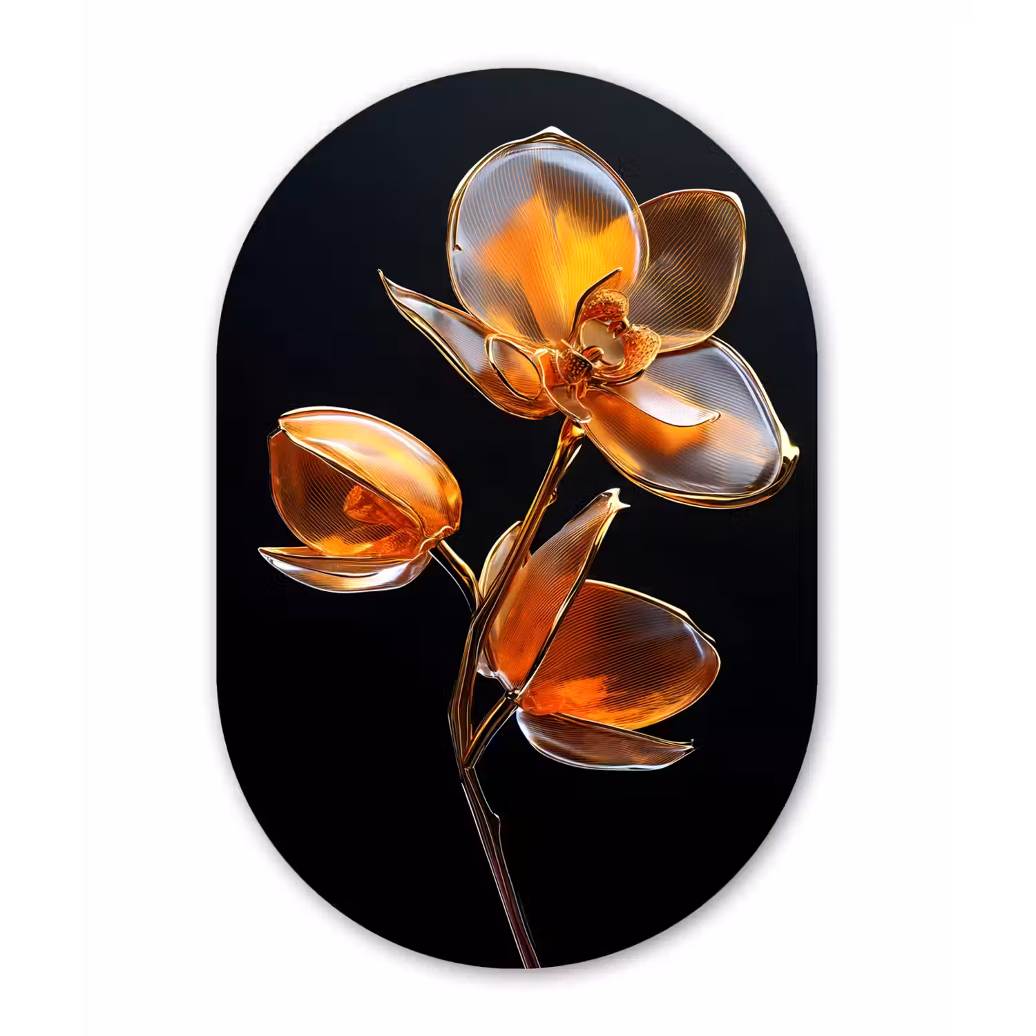 Bloem - Orchidee - Oranje Wandcirkel Ovaal Forex klein -3d