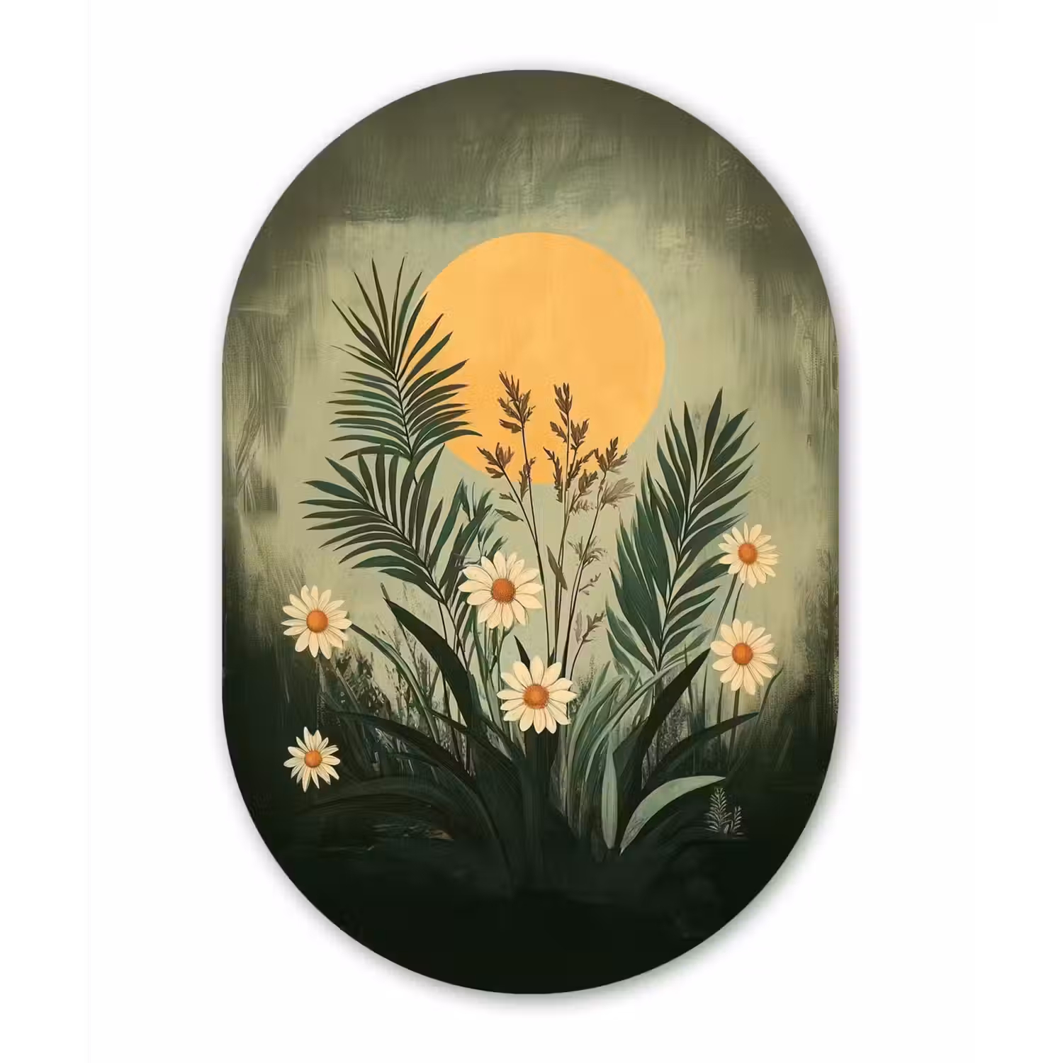 Bloemen - Bladeren - Zon - Groen Wandcirkel Ovaal Forex klein -3d