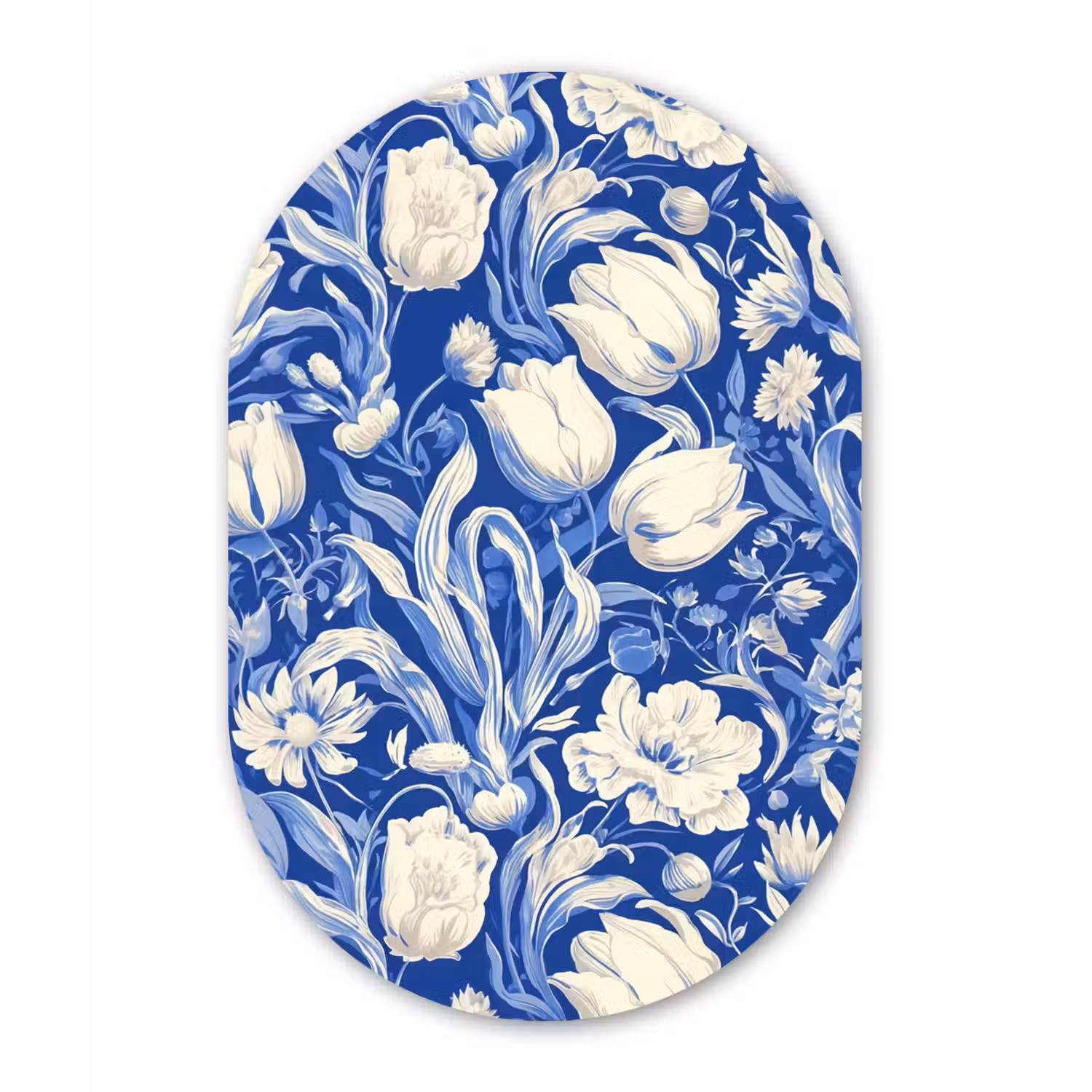 Bloemen - Delfts Blauw - Patroon - Tulp Wandcirkel Ovaal Forex klein -3d