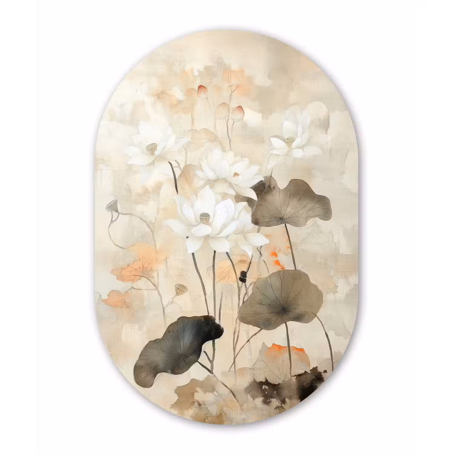 Bloemen - Japandi - Wabi sabi Wandcirkel Ovaal Forex klein -3d