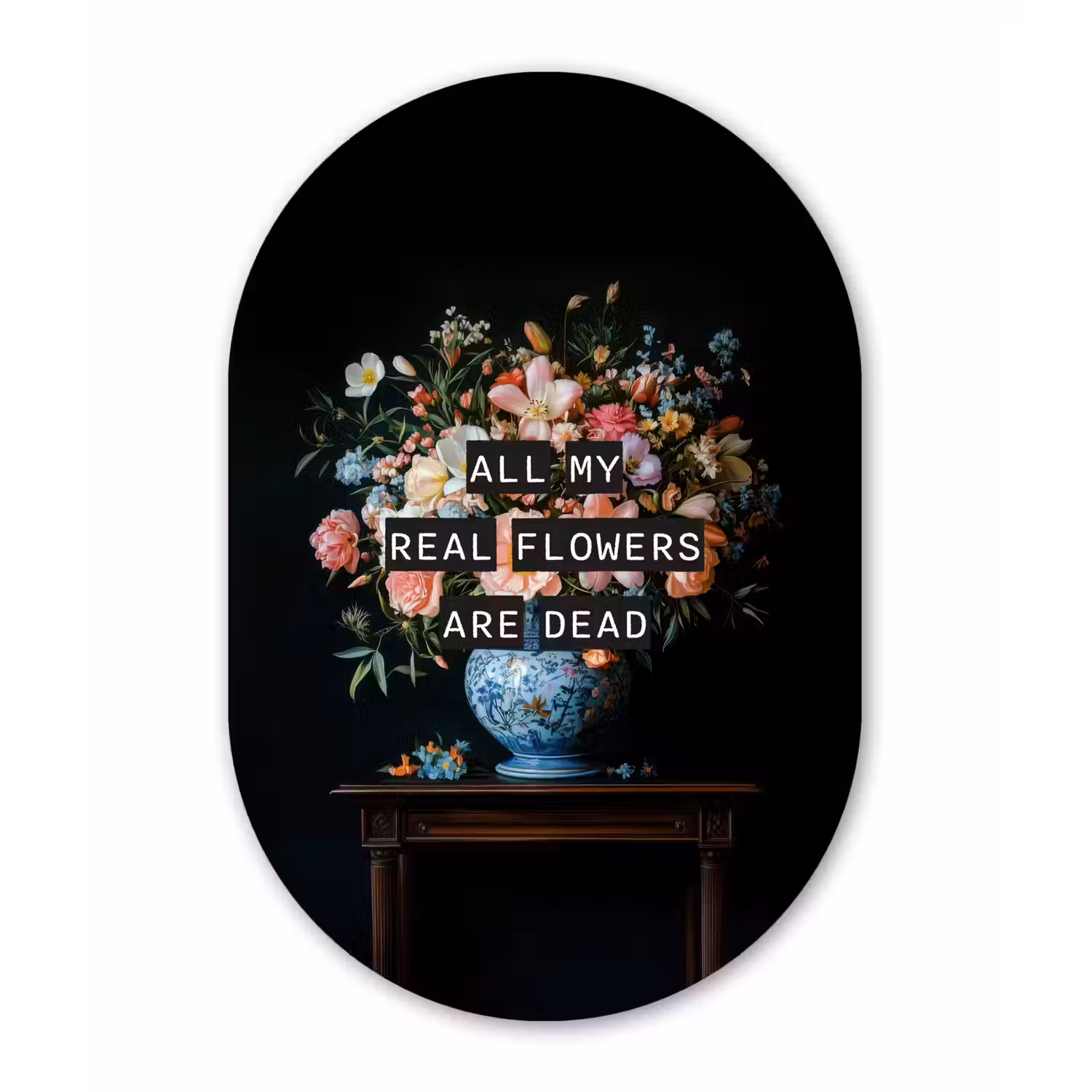 Bloemen - Art - Pastel - Quotes Wandcirkel Ovaal Forex klein -3d