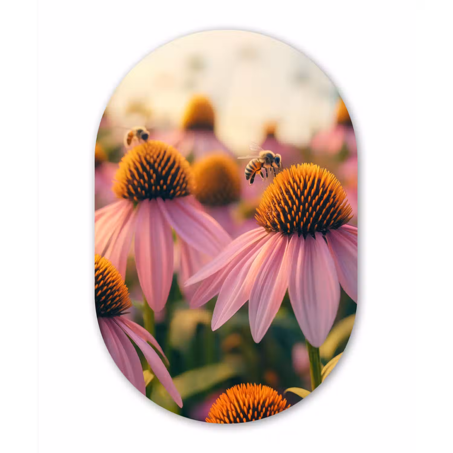 Bloemen - Paars - Bijen Wandcirkel Ovaal Forex klein -3d