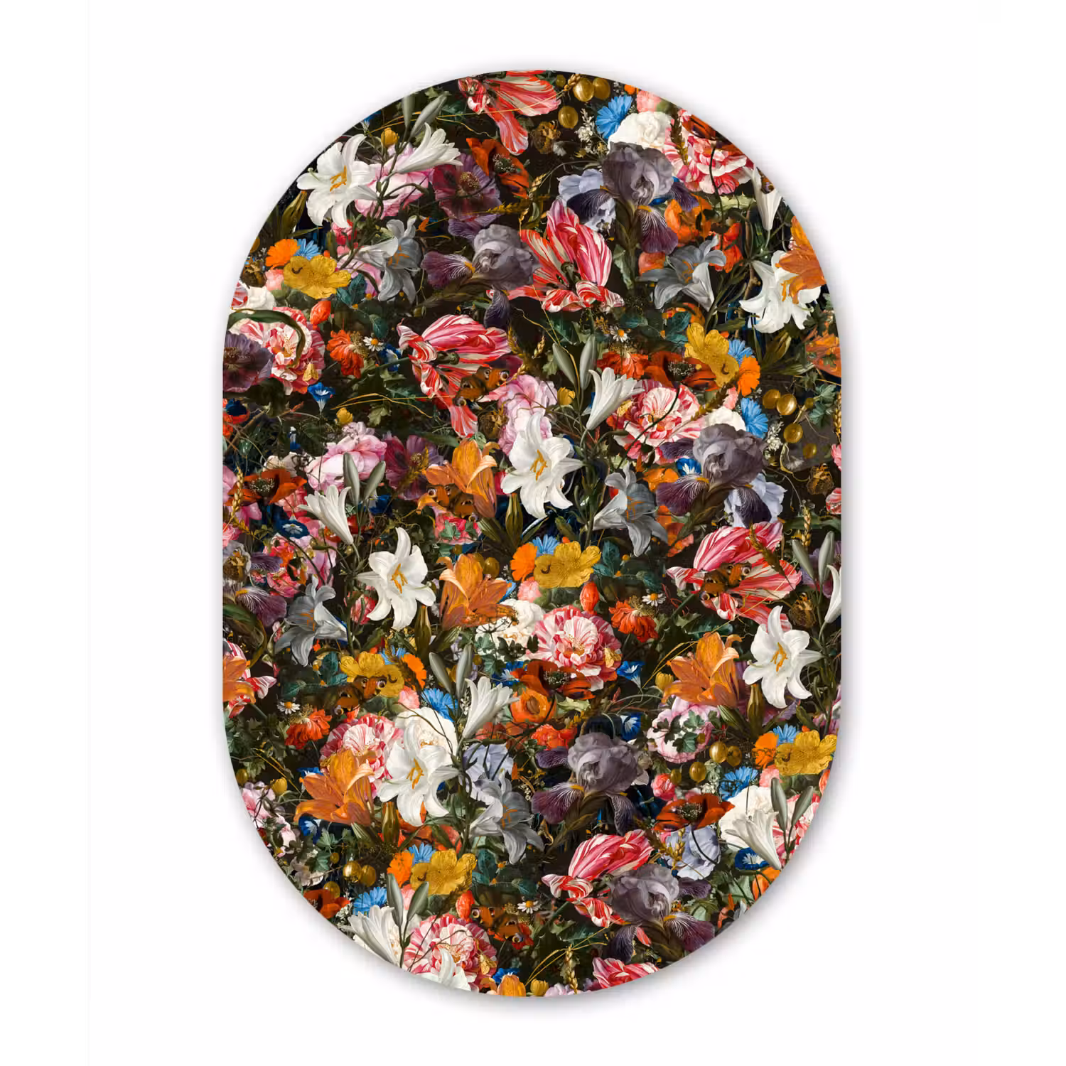 Bloemen - Vlinder - Design - Kunst - Abstract - Schilderij - Oude meesters Wandcirkel Ovaal Forex klein -3d