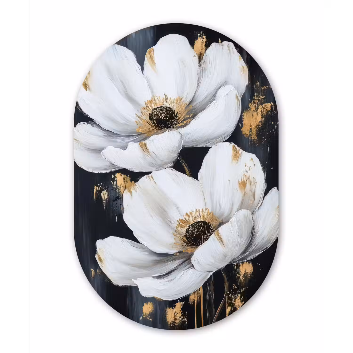 Bloemen - Wit - Abstract Wandcirkel Ovaal Forex klein -3d