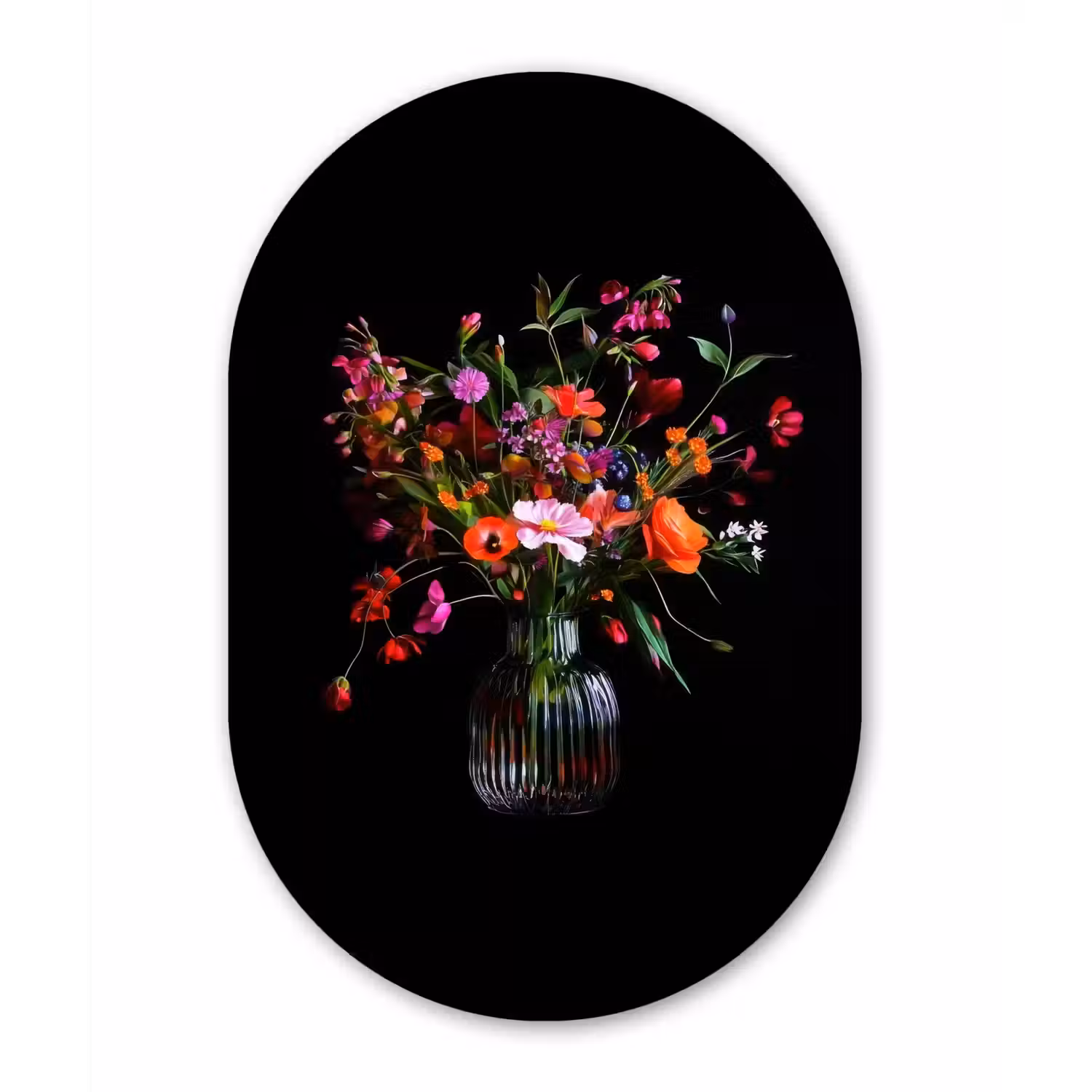 Boeket - Veldbloemen - Vaas Wandcirkel Ovaal Forex klein -3d
