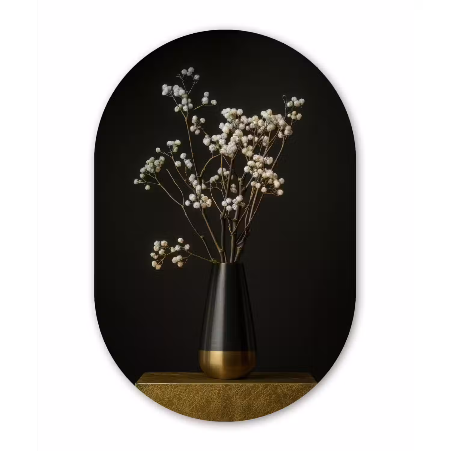 Bloembollen - Wit - Vaas - Minimalistisch Wandcirkel Ovaal Forex klein -3d
