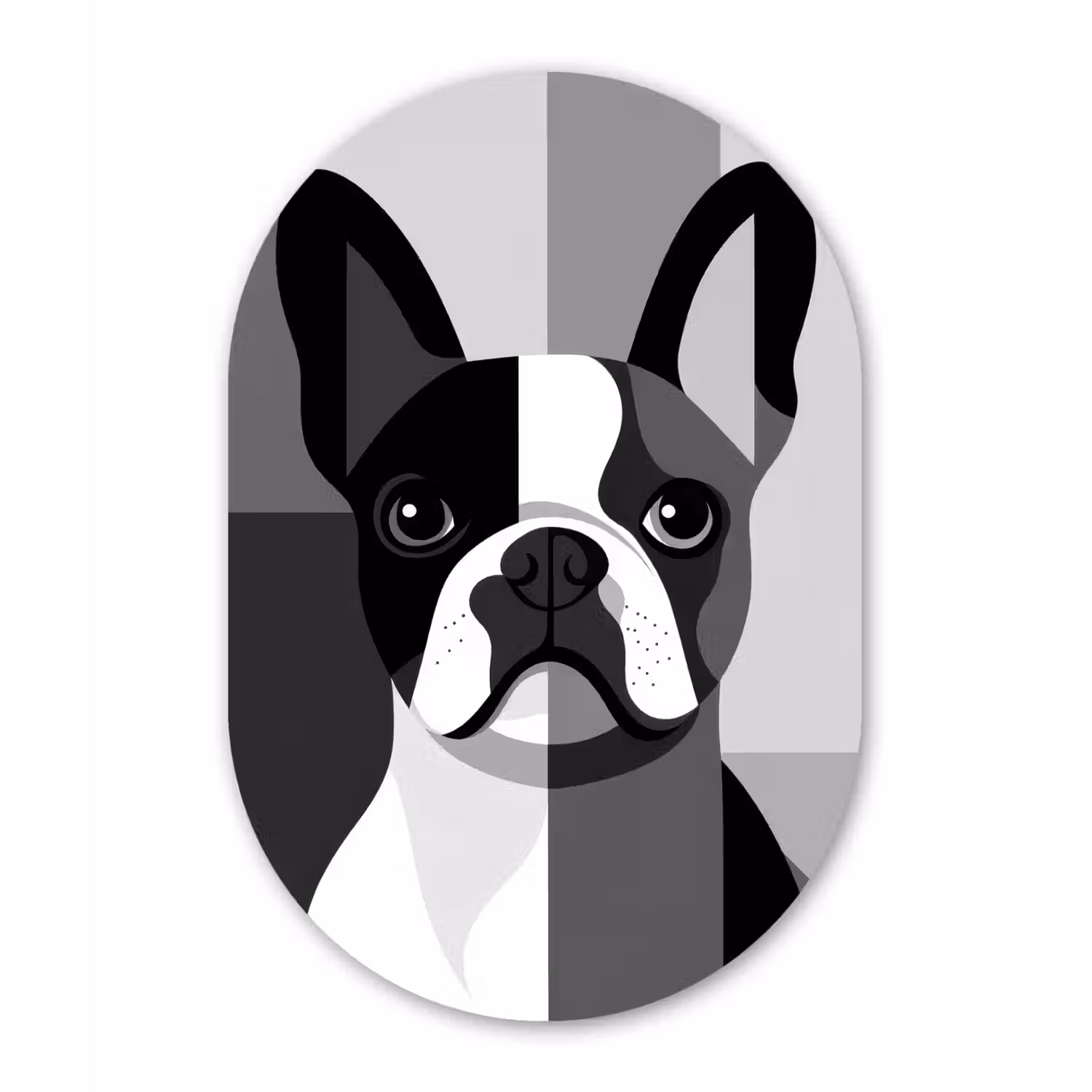 Buldog - Zwart - Abstract - Vlakken Wandcirkel Ovaal Forex klein -3d