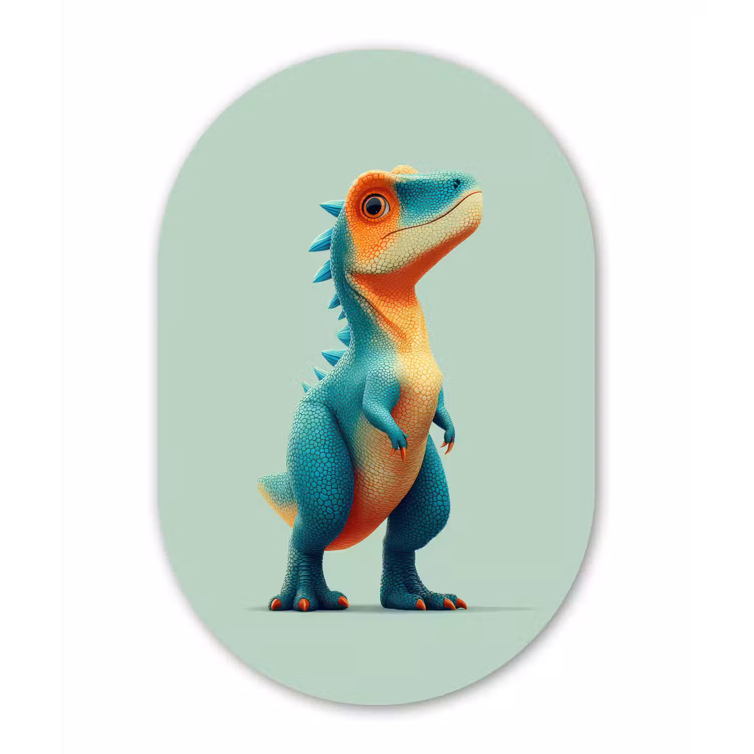 Cartoon - Dino - Oranje - Stekels Wandcirkel Ovaal Forex klein -3d