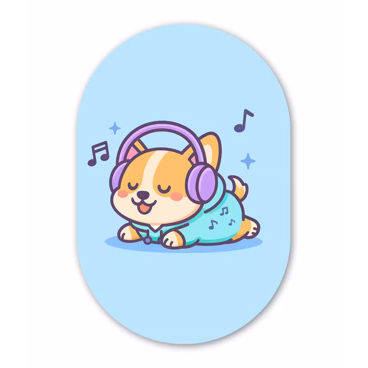 Corgi - Koptelefoon - Blauw - Muzieknoten Wandcirkel Ovaal Forex klein -3d