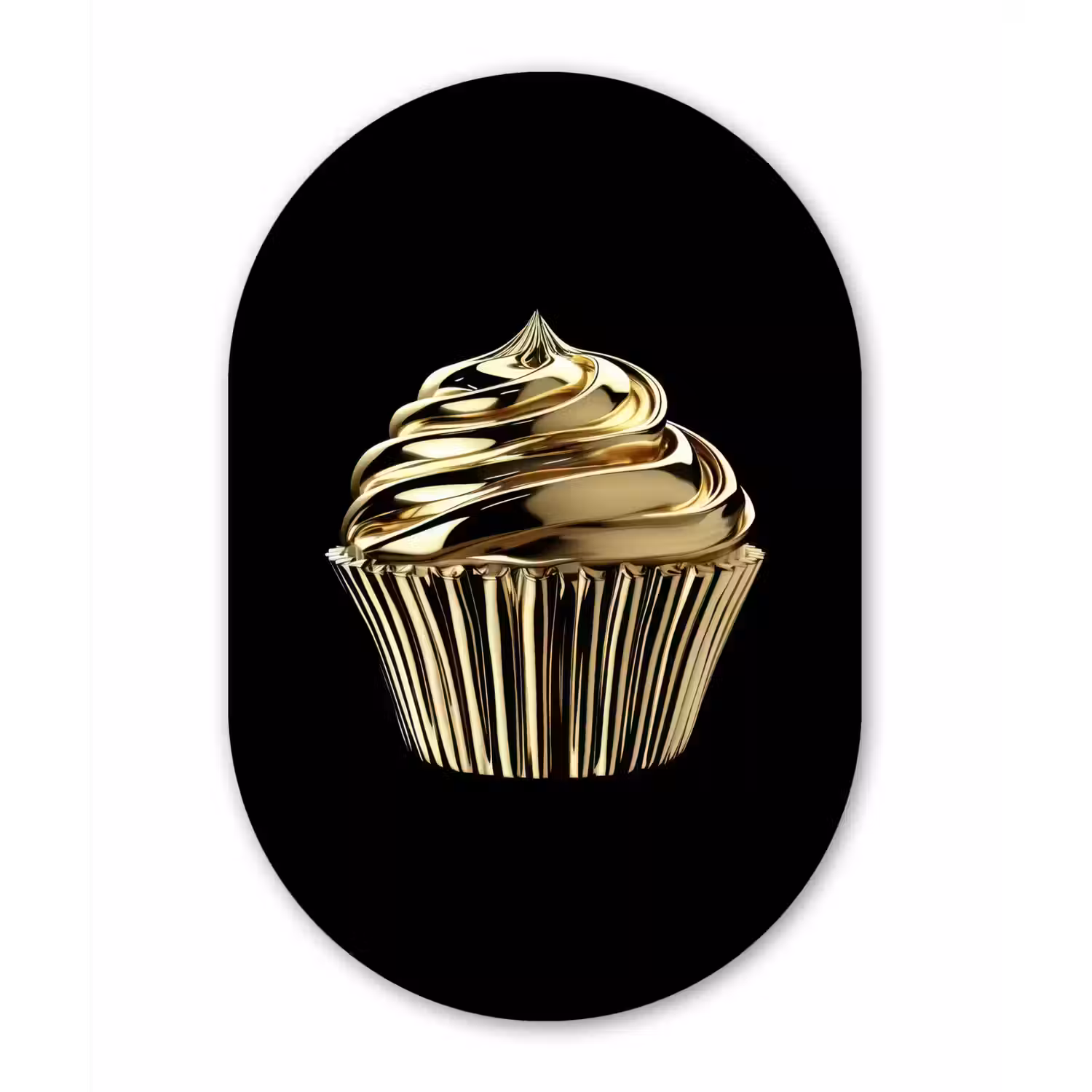 Cupcake - Eten - Goud - Zwart Wandcirkel Ovaal Forex klein -3d
