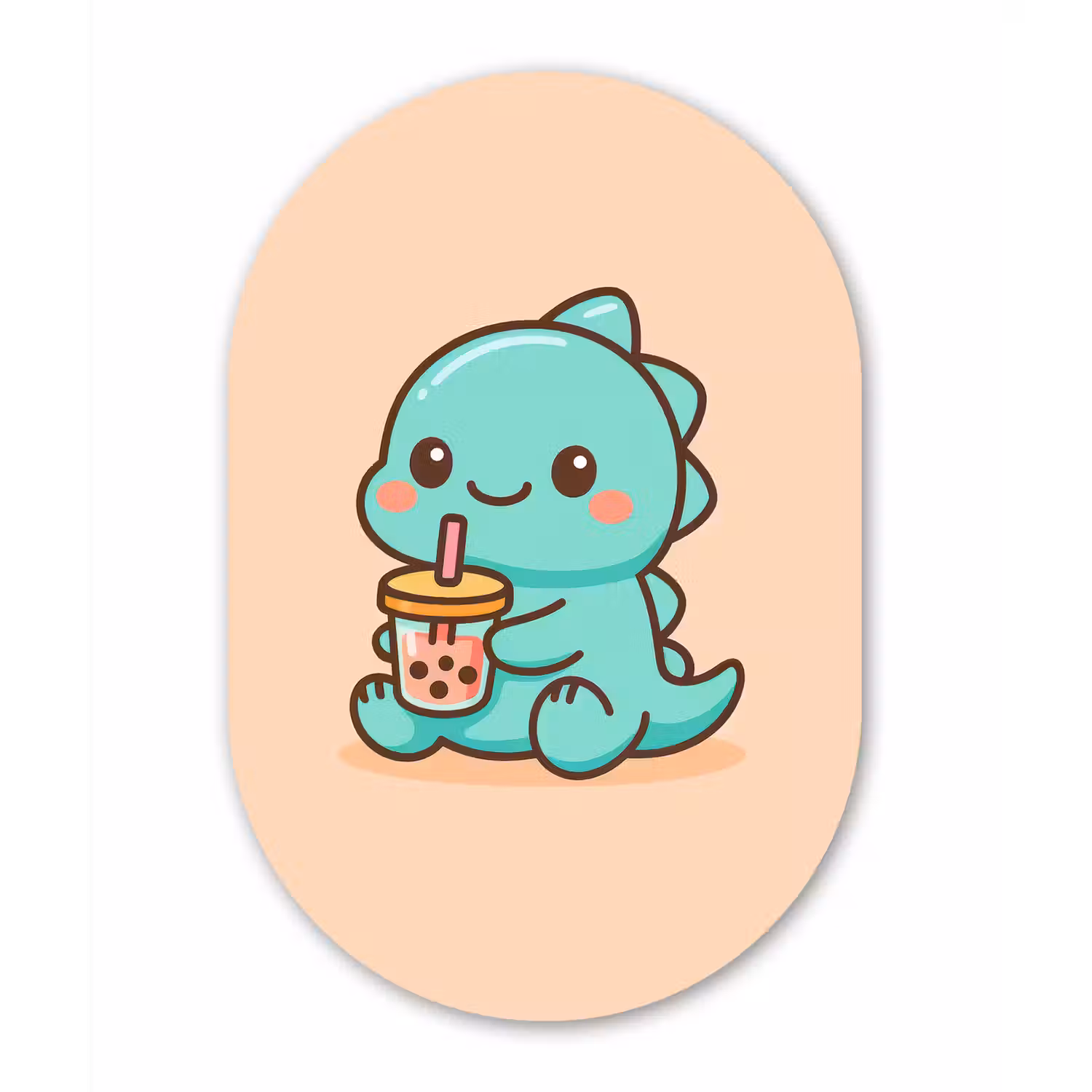 Dino - Boba - kawaii - Oranje Wandcirkel Ovaal Forex klein -3d