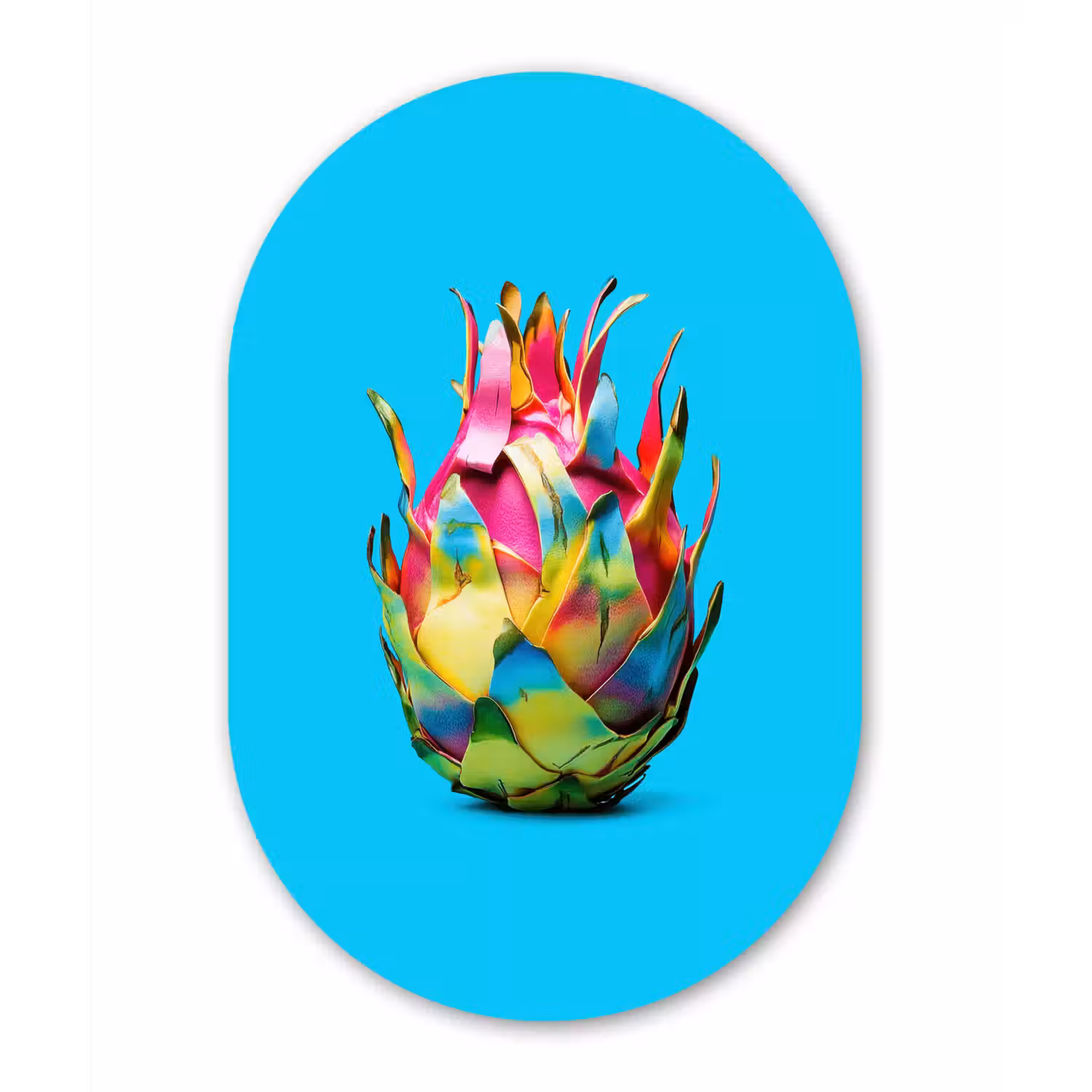 Drakenfruit - Blauw - Levendig Wandcirkel Ovaal Forex klein -3d