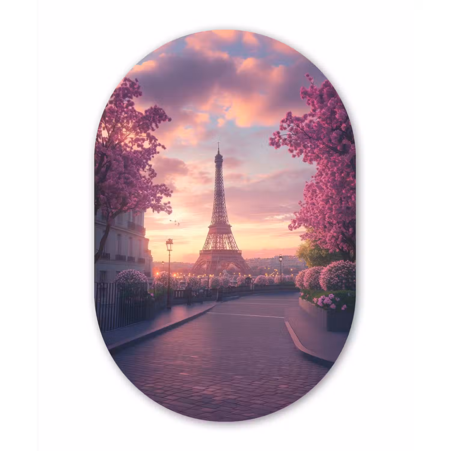 Eiffeltoren - Parijs - Roze Wandcirkel Ovaal Forex klein -3d