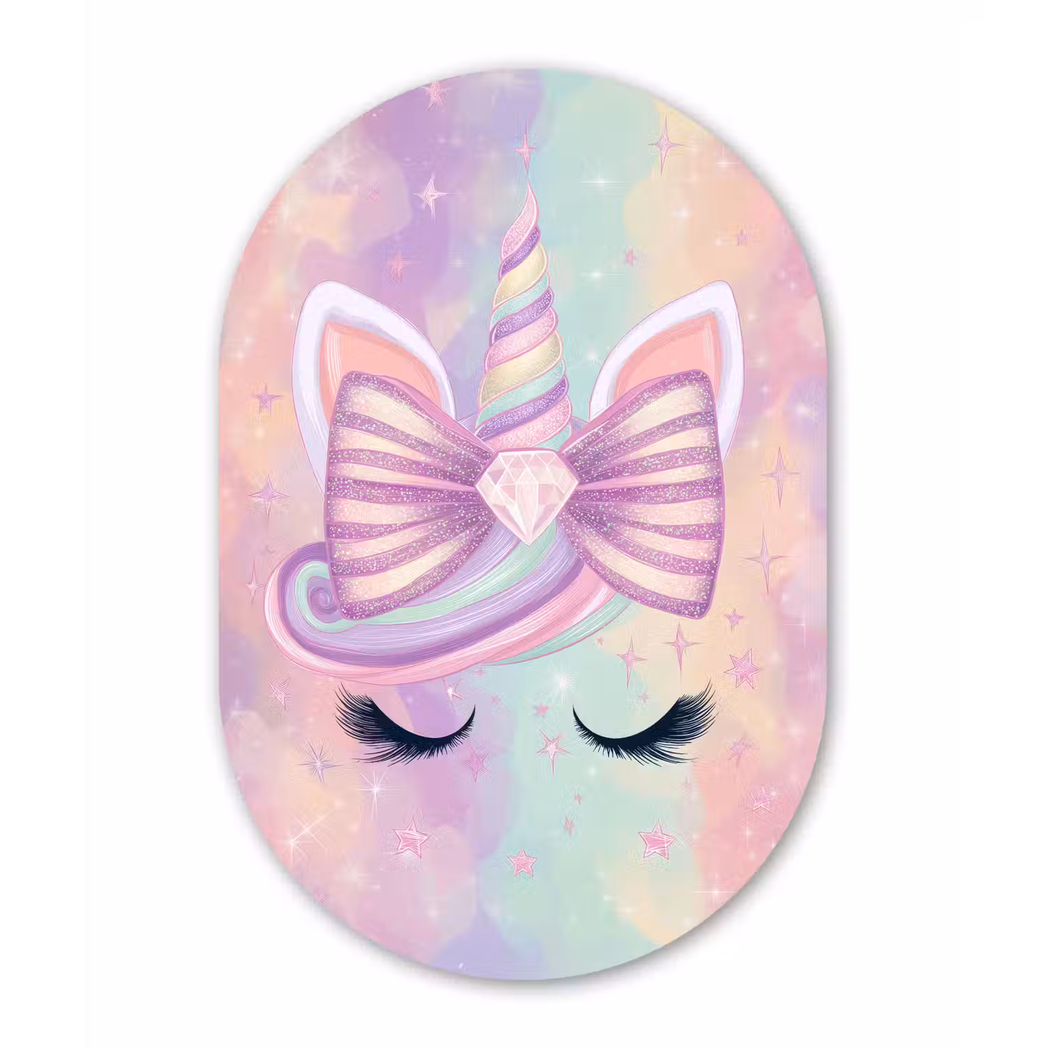 Eenhoorn - Glitters - Regenboog - Pastel Wandcirkel Ovaal Forex klein -3d