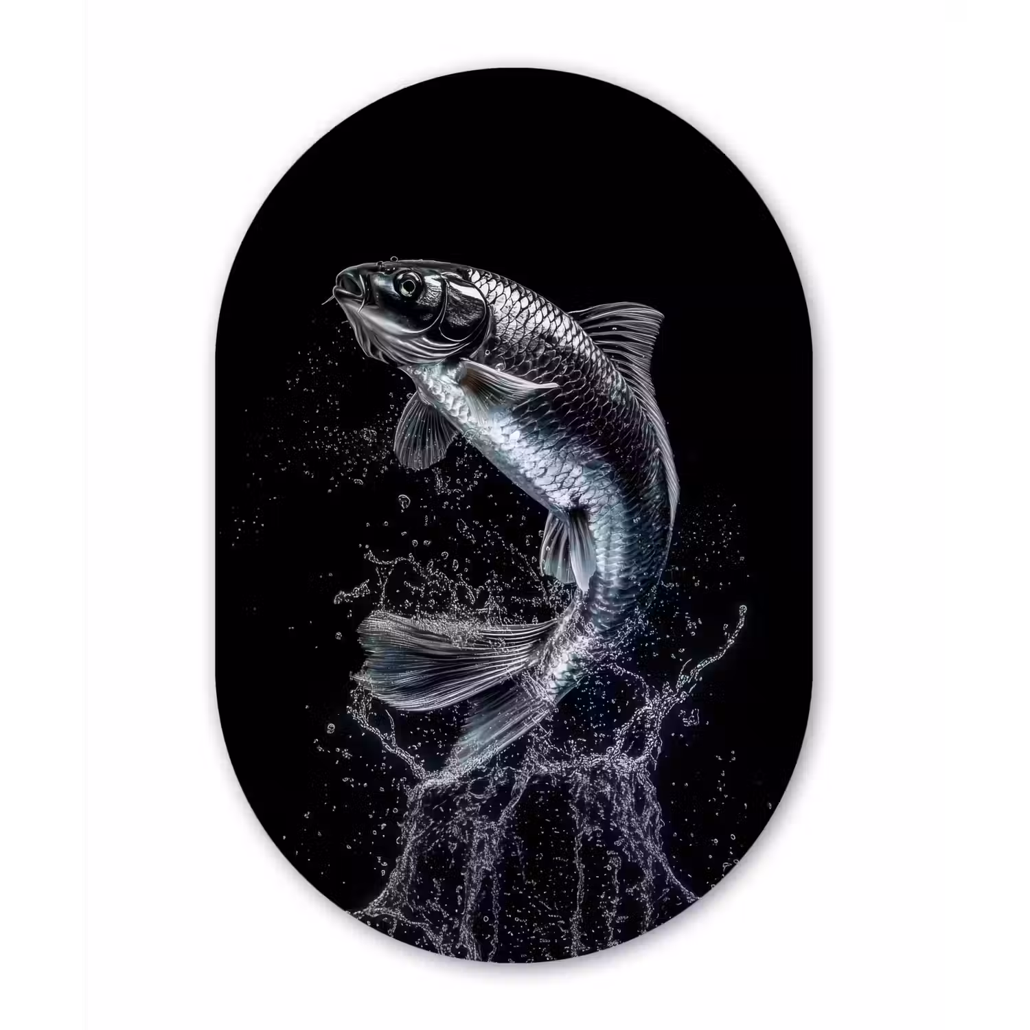 Vis - Koi - Zwart - Water Wandcirkel Ovaal Forex klein -3d