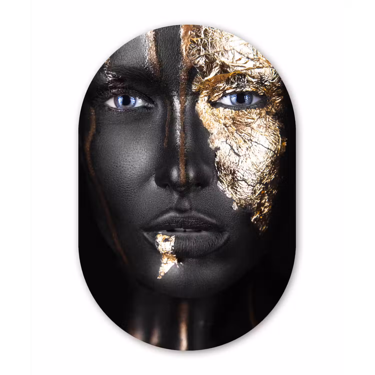 Vrouw - Bladgoud - Zwart - Goud - Luxe Wandcirkel Ovaal Forex klein -3d