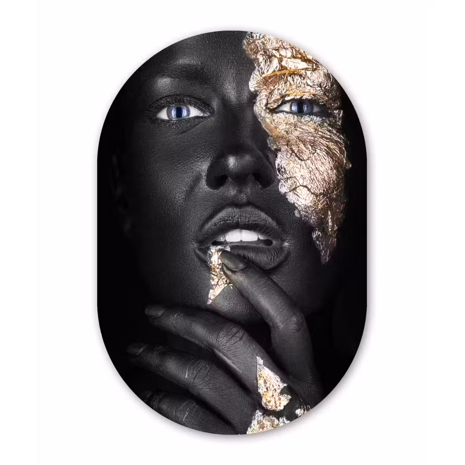 Vrouw - Bladgoud - Zwart - Huid - Luxe Wandcirkel Ovaal Forex klein -3d