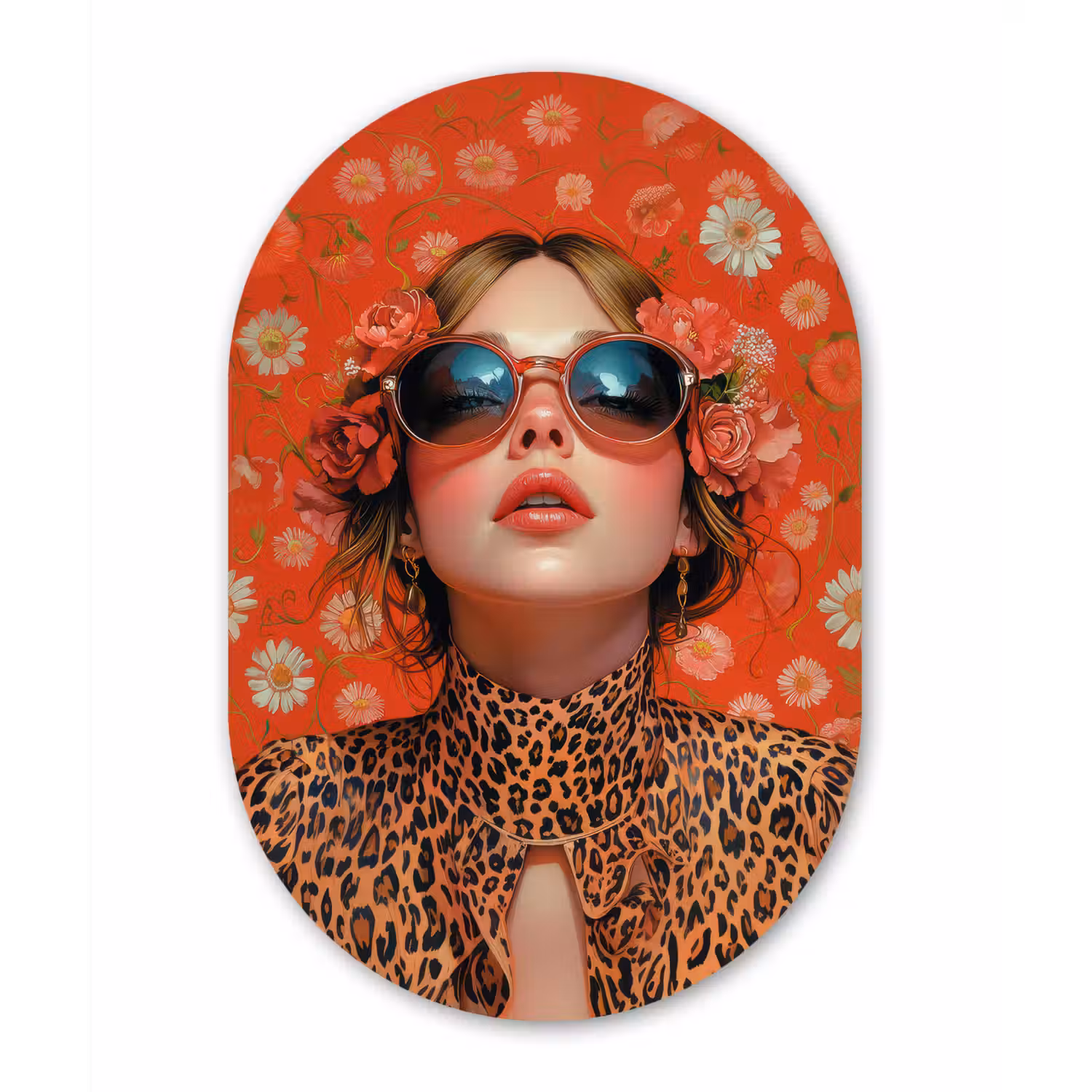 Vrouw - Kleurrijk - Dierenprint - Bloemen Wandcirkel Ovaal Forex klein -3d