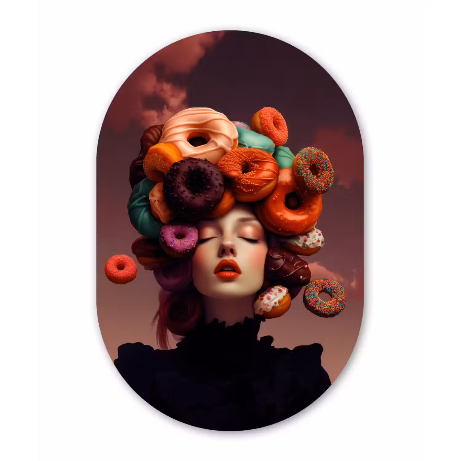 Vrouw - Donuts - Kleurrijk Wandcirkel Ovaal Forex klein -3d