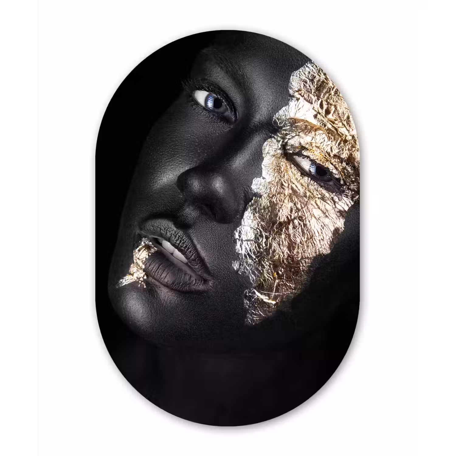 Vrouw - Goud - Zwart - Verf - Luxe Wandcirkel Ovaal Forex klein -3d