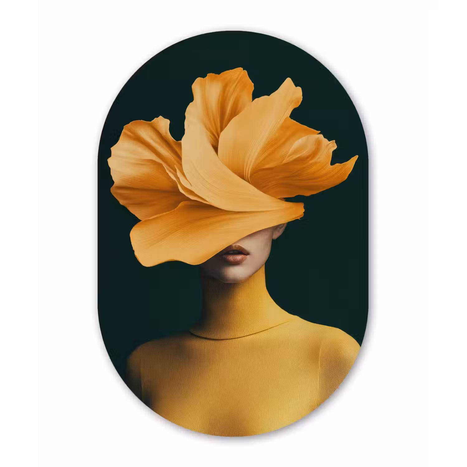 Vrouw - Hoed - Geel Wandcirkel Ovaal Forex klein -3d