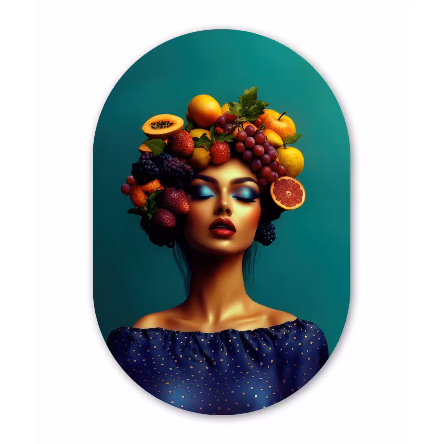 Vrouw - Hoodtooi - Tropisch - Fruit - Druiven Wandcirkel Ovaal Forex klein -3d
