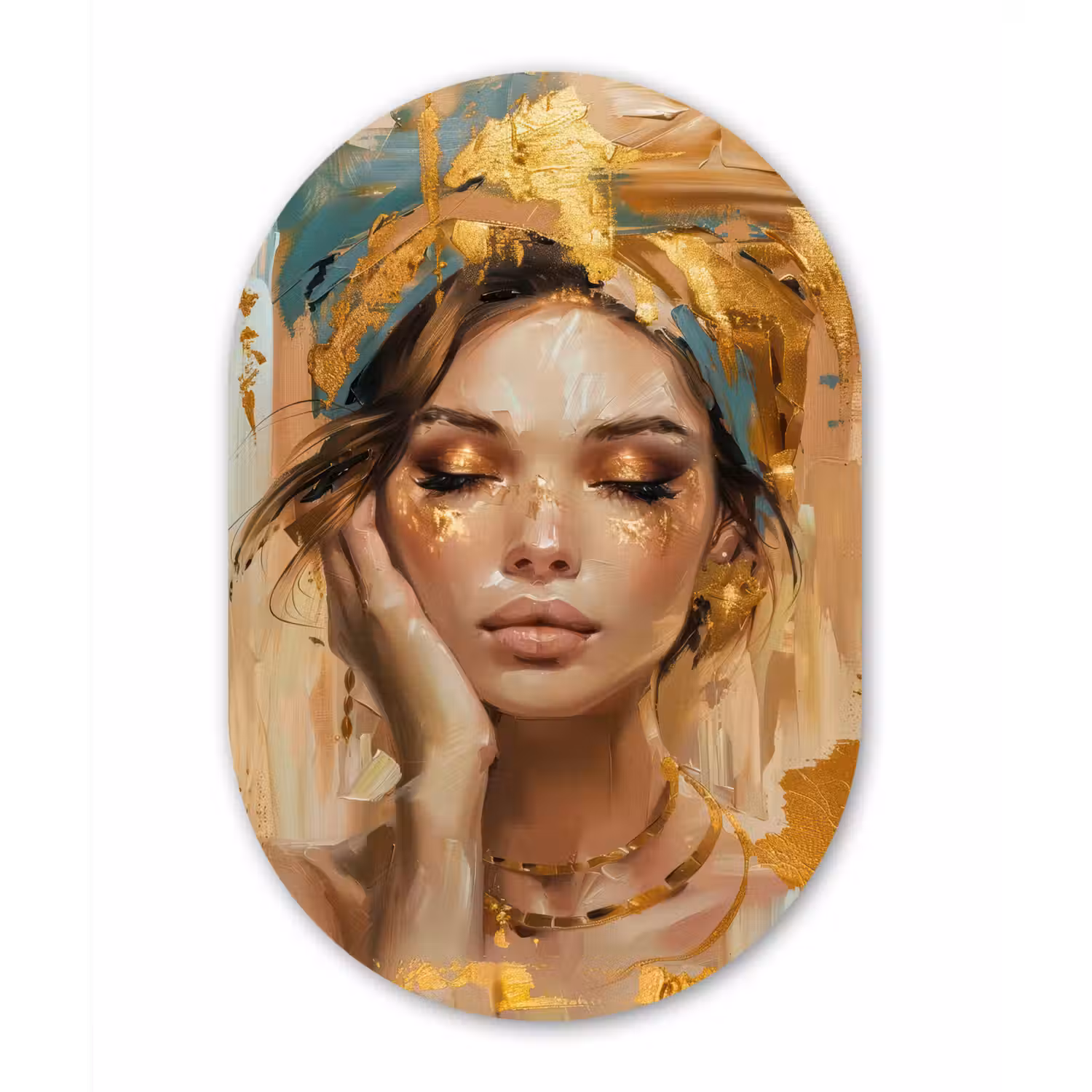 Vrouwen - Portret - Luxe - Goud Wandcirkel Ovaal Forex klein -3d