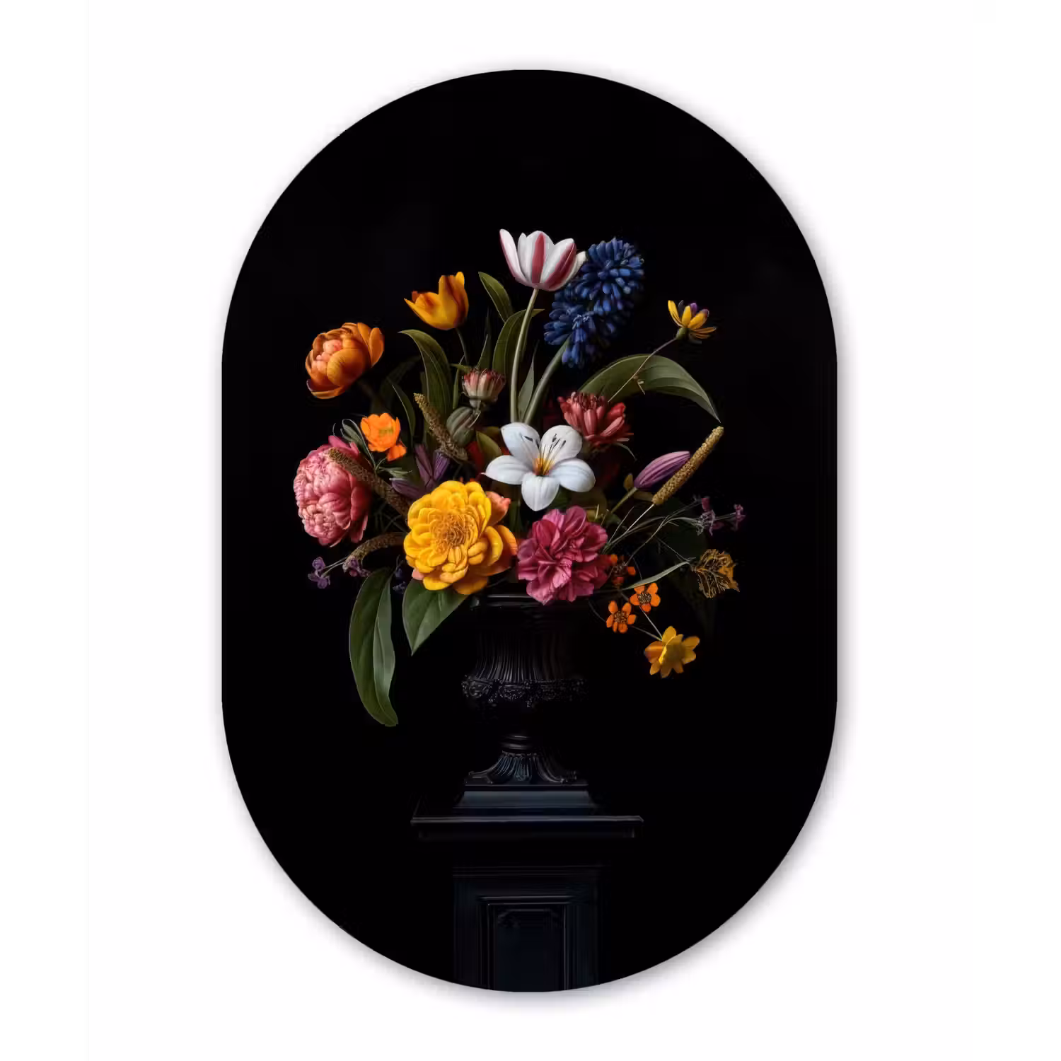 Lente - Bloemen - Klassiek - Vaas Wandcirkel Ovaal Forex klein -3d