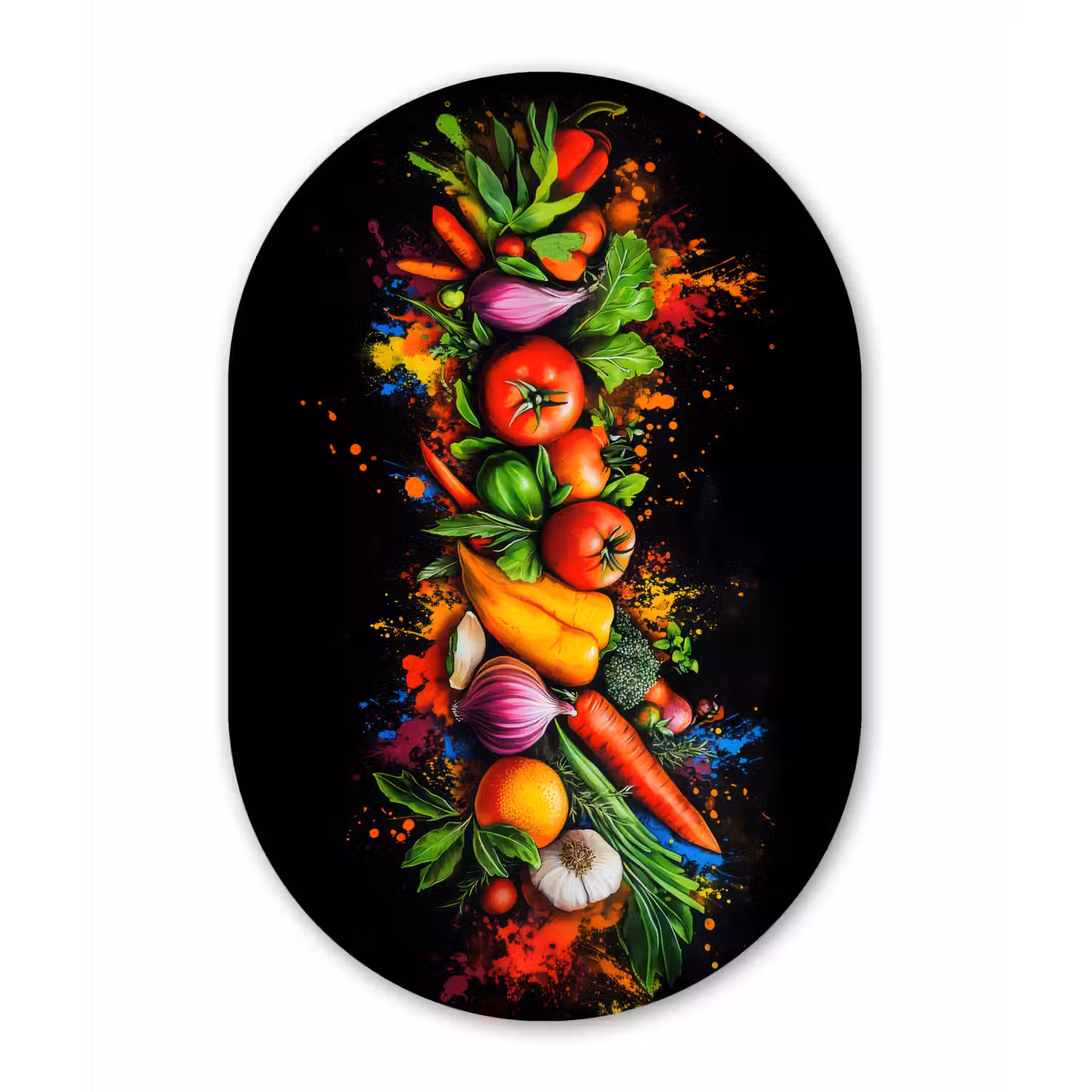 Groente - Eten - Kruiden - Graffiti - Koken Wandcirkel Ovaal Forex klein -3d