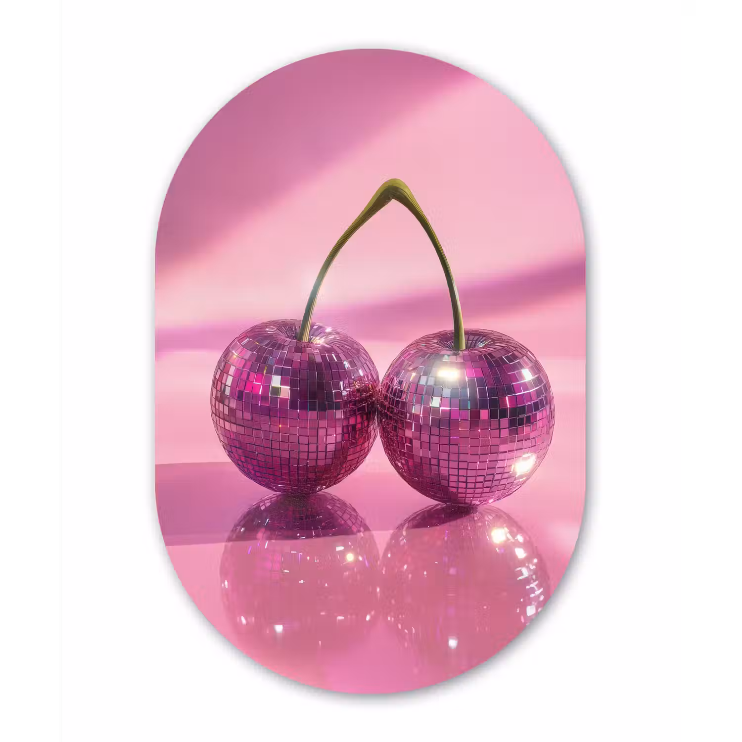 Glitter - Discobol - Roze - Kersen Wandcirkel Ovaal Forex klein -3d
