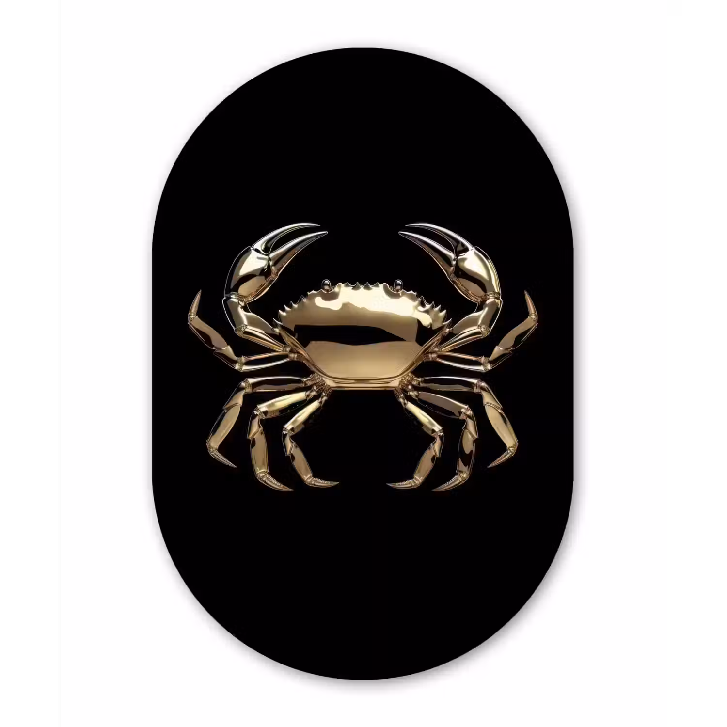 Goud - Krab - Dieren - Zwart Wandcirkel Ovaal Forex klein -3d