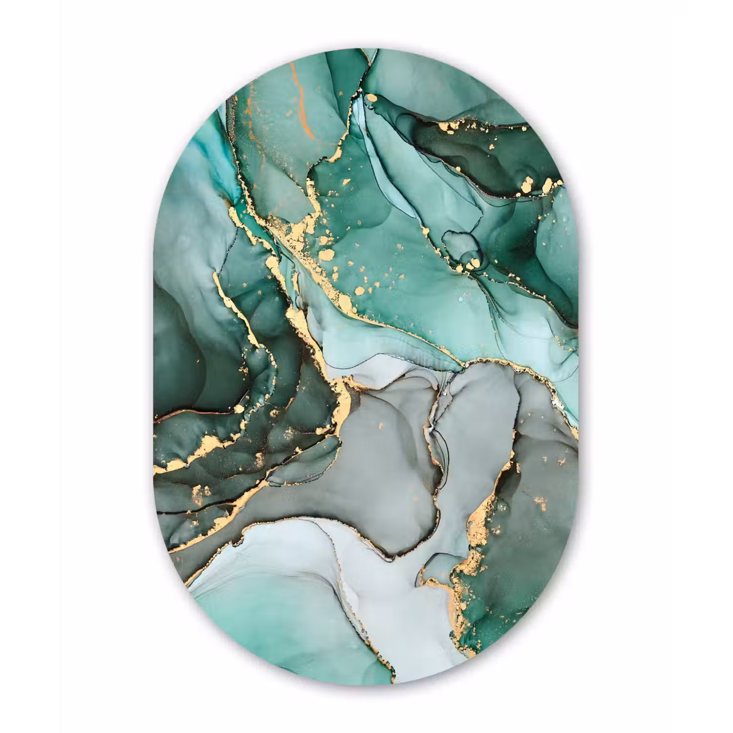 Goud - Marmer - Groen - Luxe - Marmerlook - Grijs Wandcirkel Ovaal Forex klein -3d