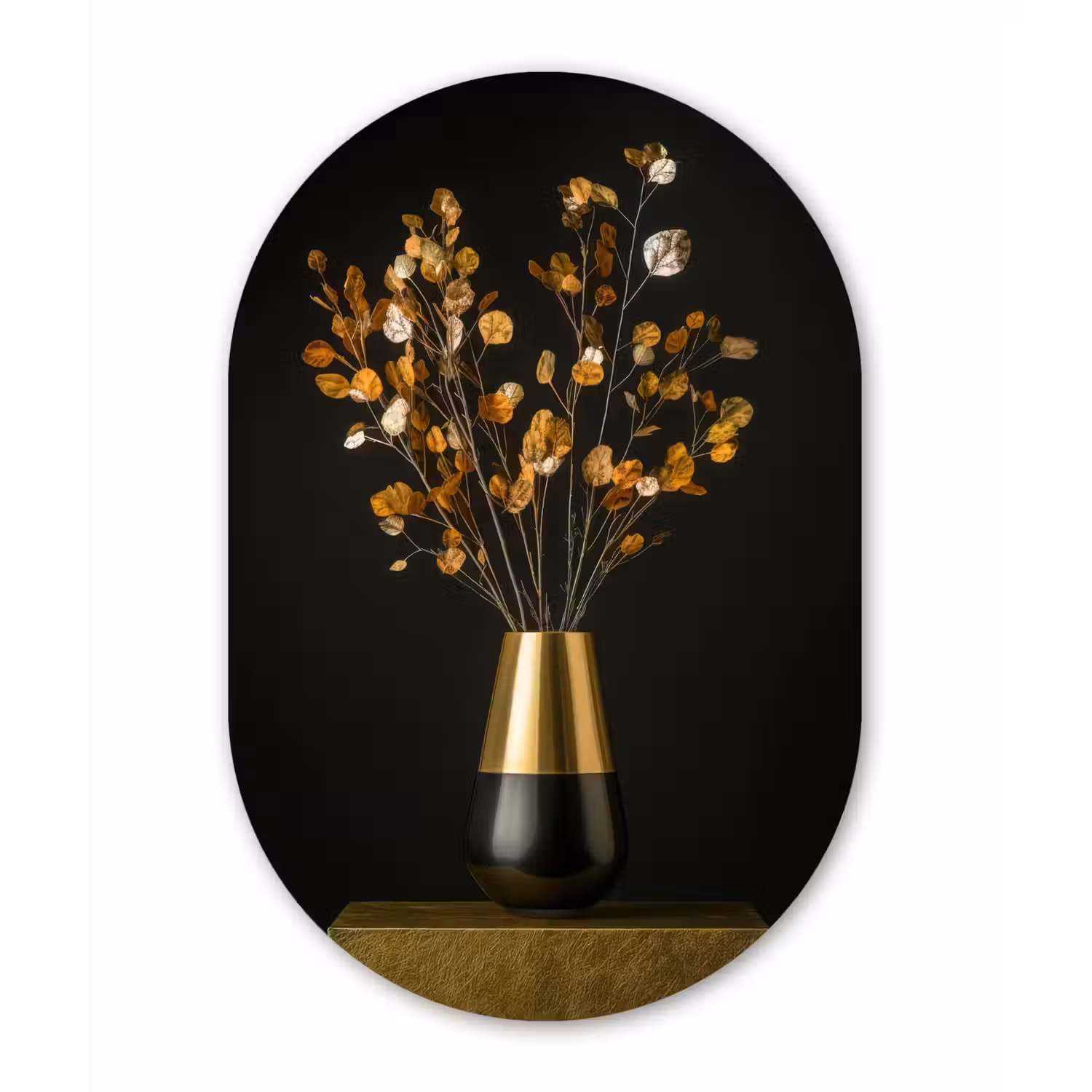 Goudbruine - Bladeren - Vaas - Herfstachtig Wandcirkel Ovaal Forex klein -3d