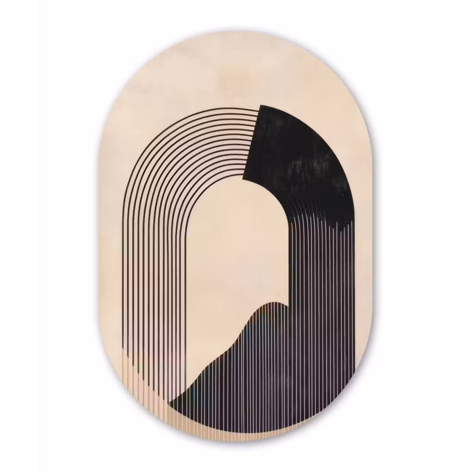 Grafisch gebogen motief - Beige Wandcirkel Ovaal Forex klein -3d