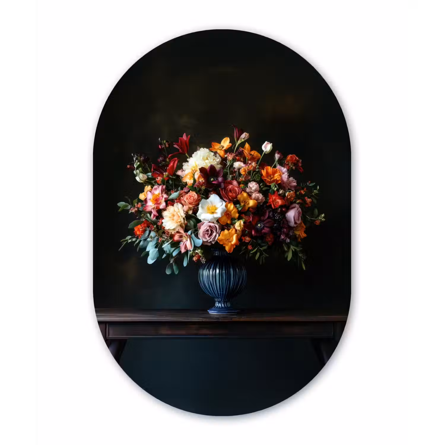 Groot - Bloemen - Vaas - Boeket Wandcirkel Ovaal Forex klein -3d